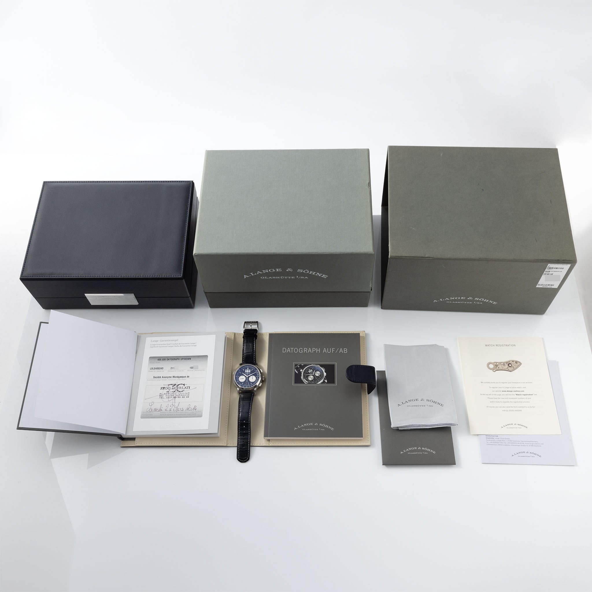 A. Lange & Söhne Datograph Flyback Chronograph 405.035 up/down in Platinum with box and papers