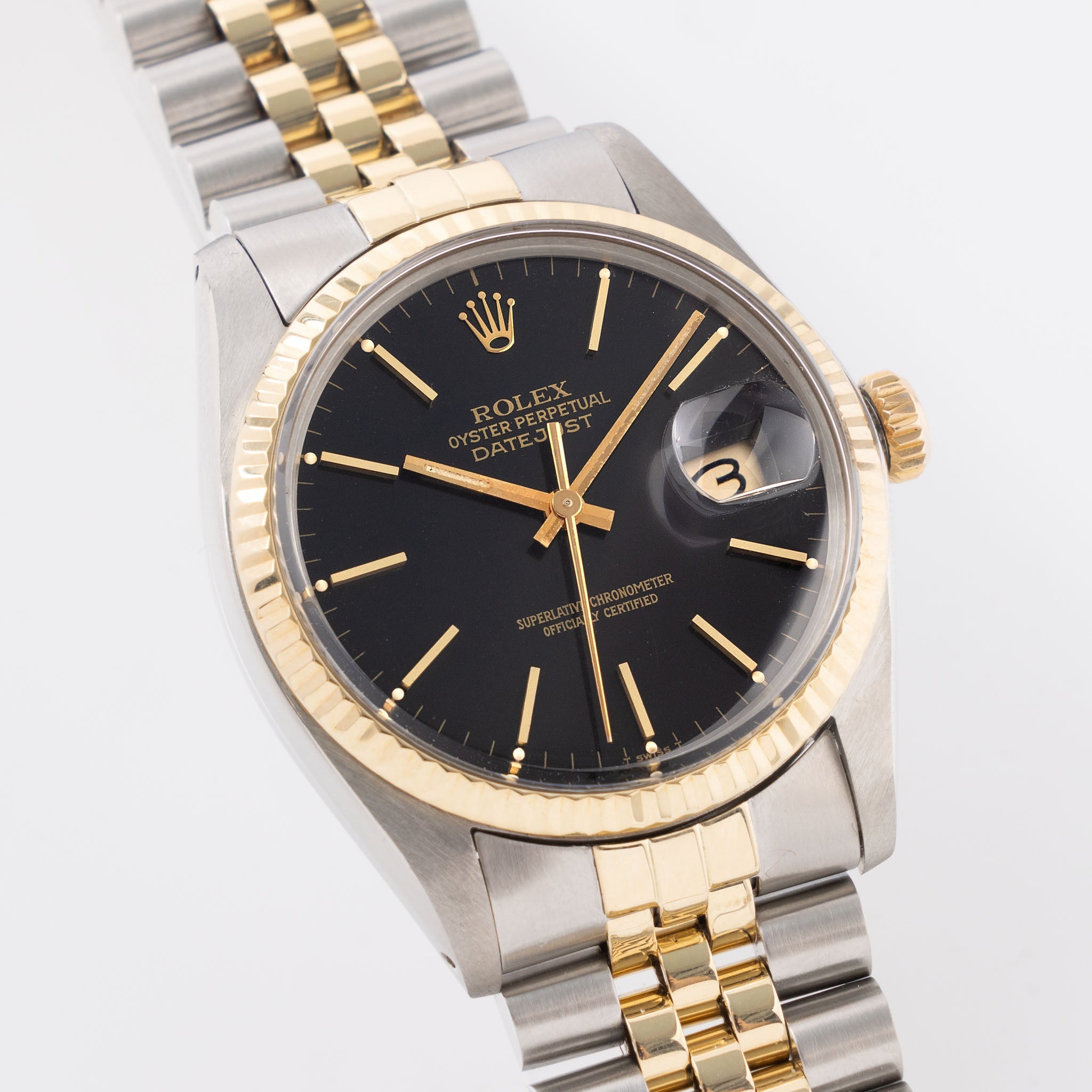 Rolex Datejust black dial steel and gold ref 16013 