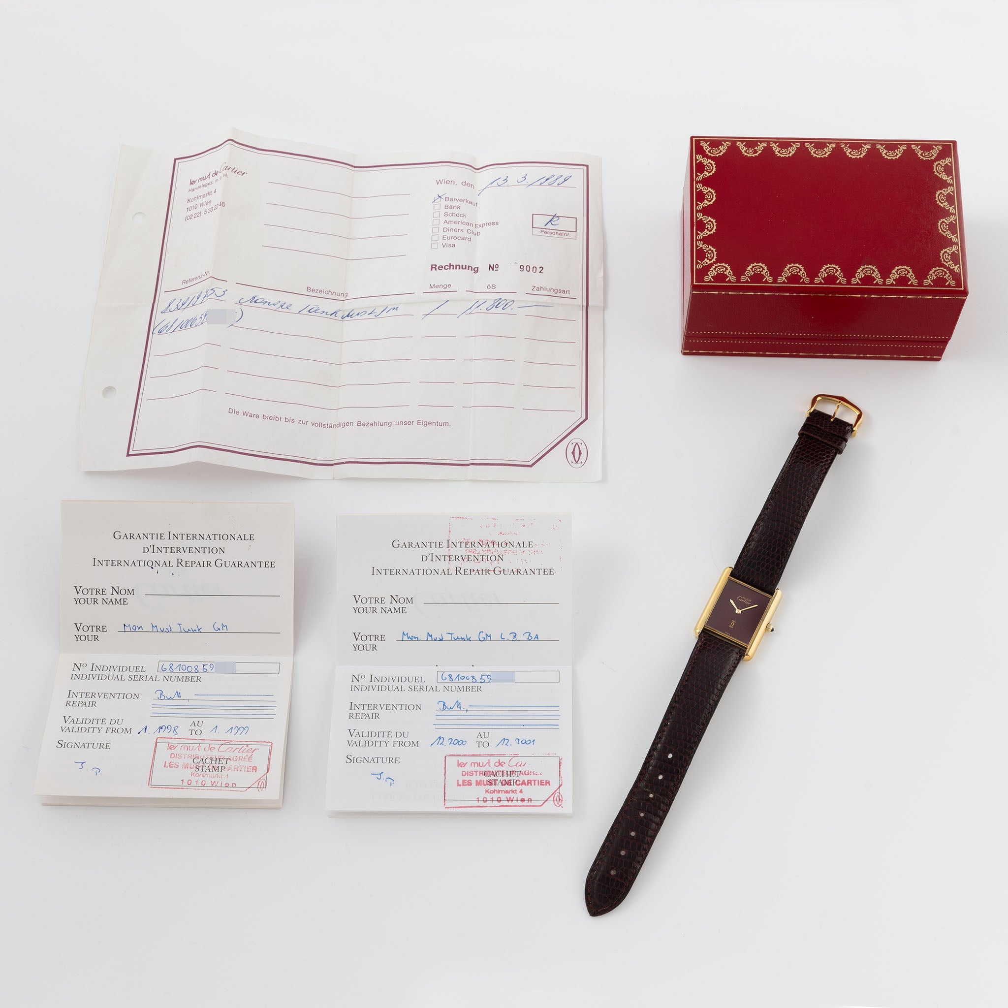 Cartier Tank Must de Cartier 6-81008 Burgundy Dial Box and Papers