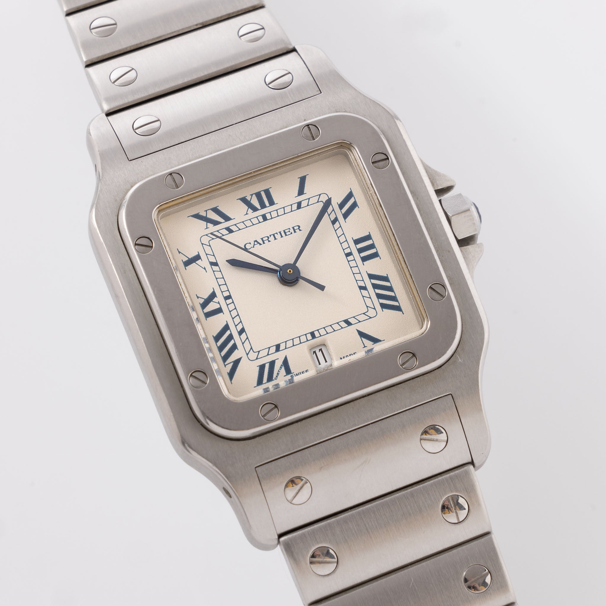 Cartier Santos Galbée cream dial blue numerals With Box and Papers Ref. 987901