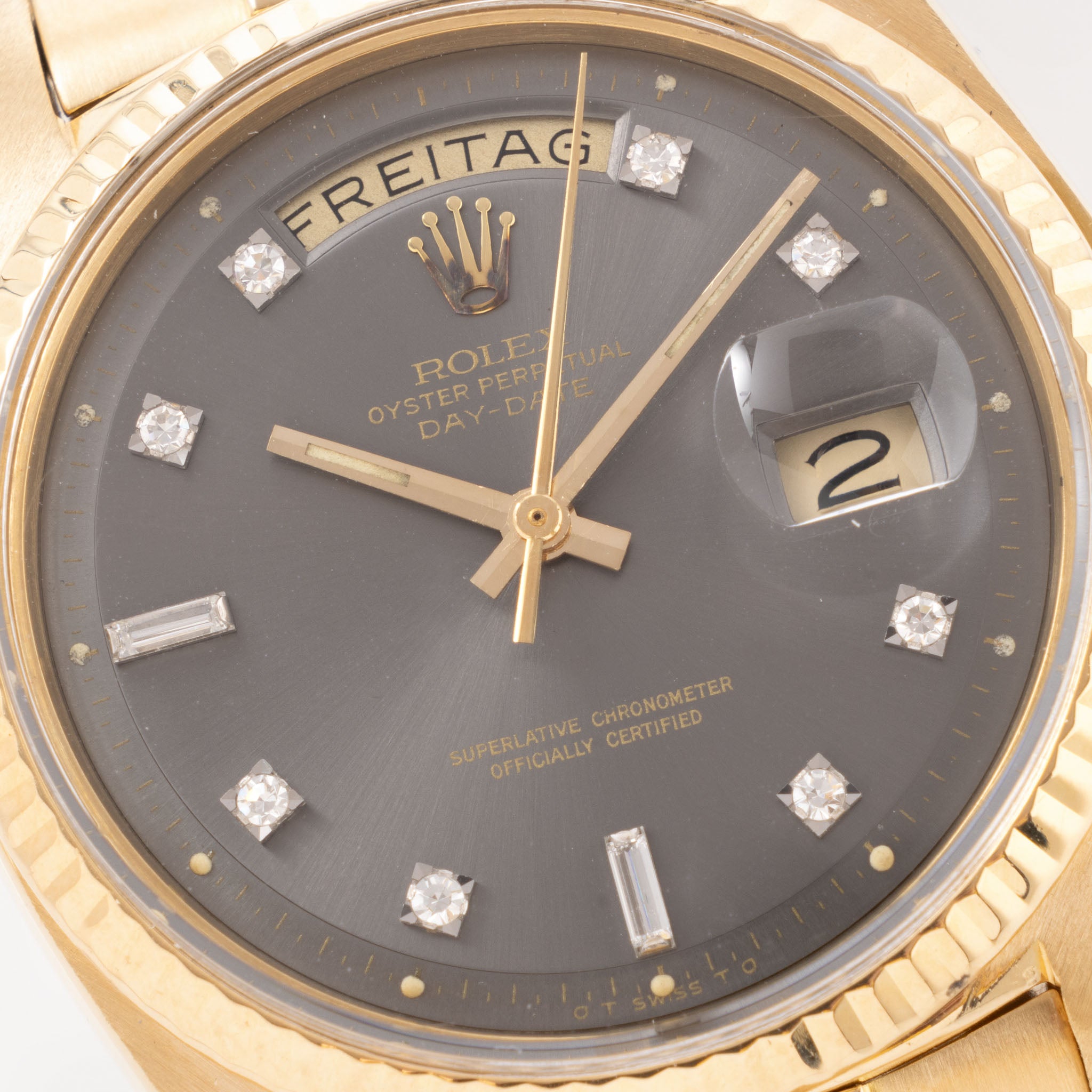 Rolex Day-Date Rare Grey Soleil Diamond Dial in 18k Yellow Gold Ref. 1803