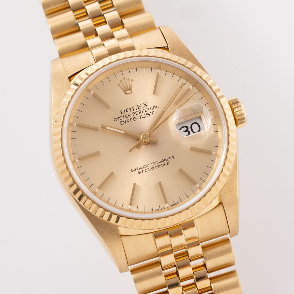 Rolex Gold Color Code Rolex Datejust in 18k Yellow Gold Champagne Dial Ref. 16238