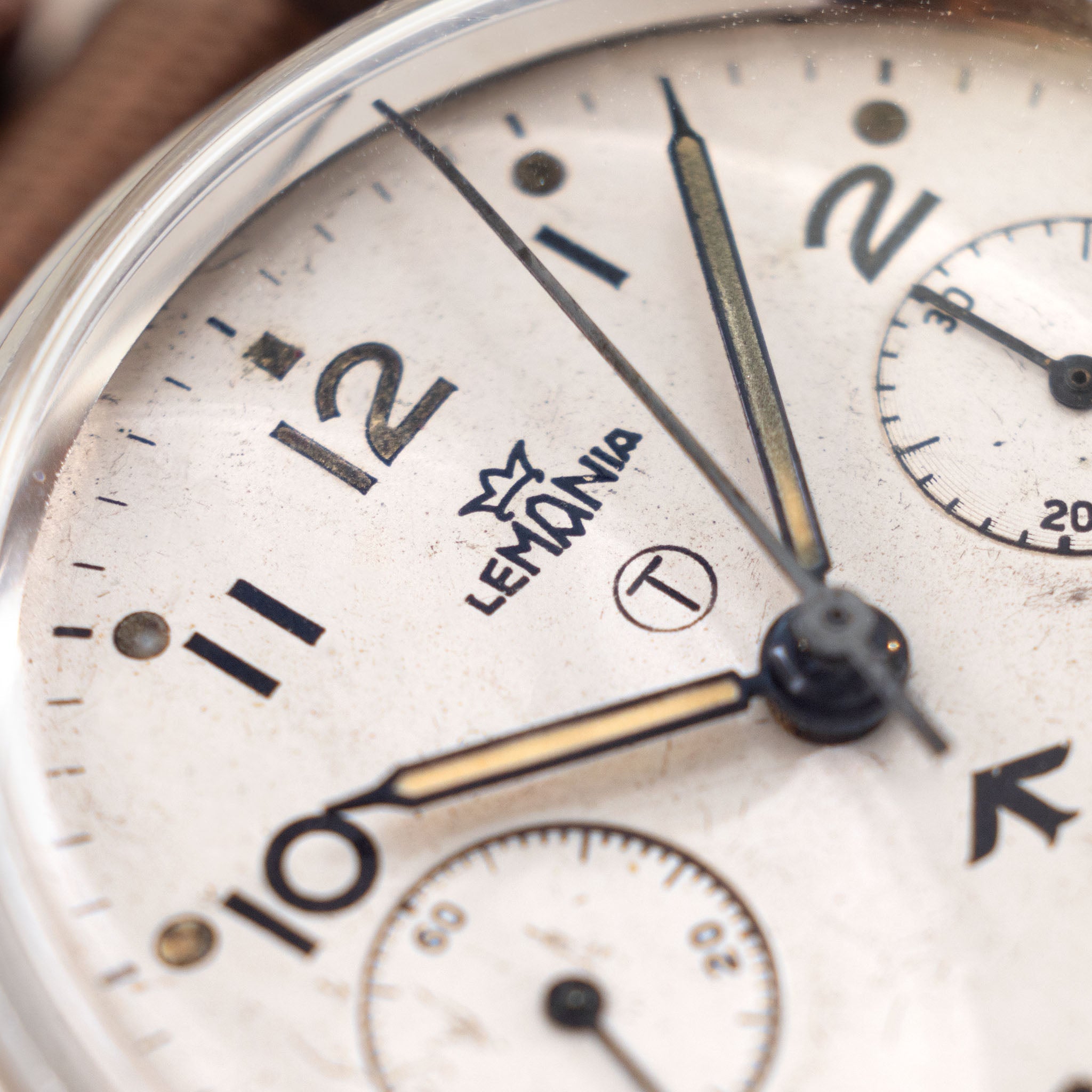 Lemania Monopusher Military Chronograph silver dial 15CHT