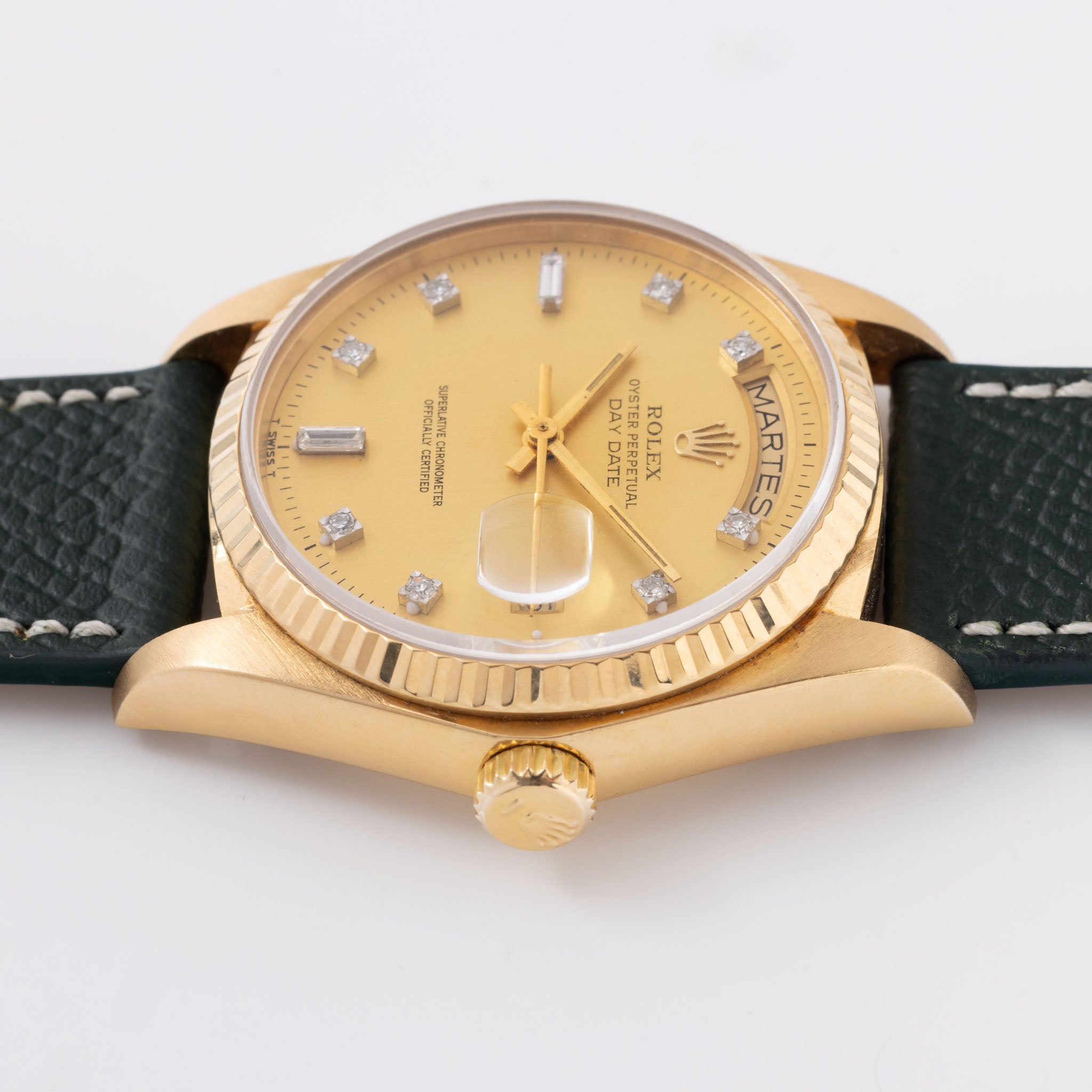 Rolex Day-Date Vertical-Brushed Lemon Diamond Dial Ref. 18038 with Original Punched Warranty Paper