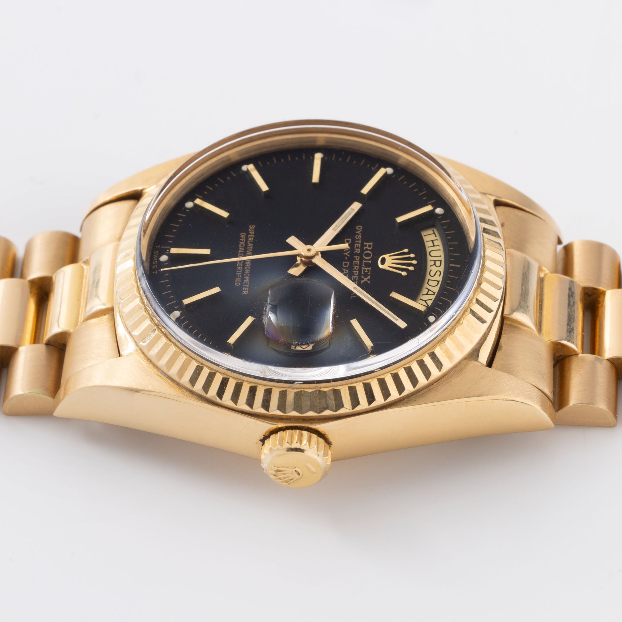 Rolex Day-Date Black Dial Ref. 1803 with Box Original Guarantee Paper Set in 18K Yellow Gold