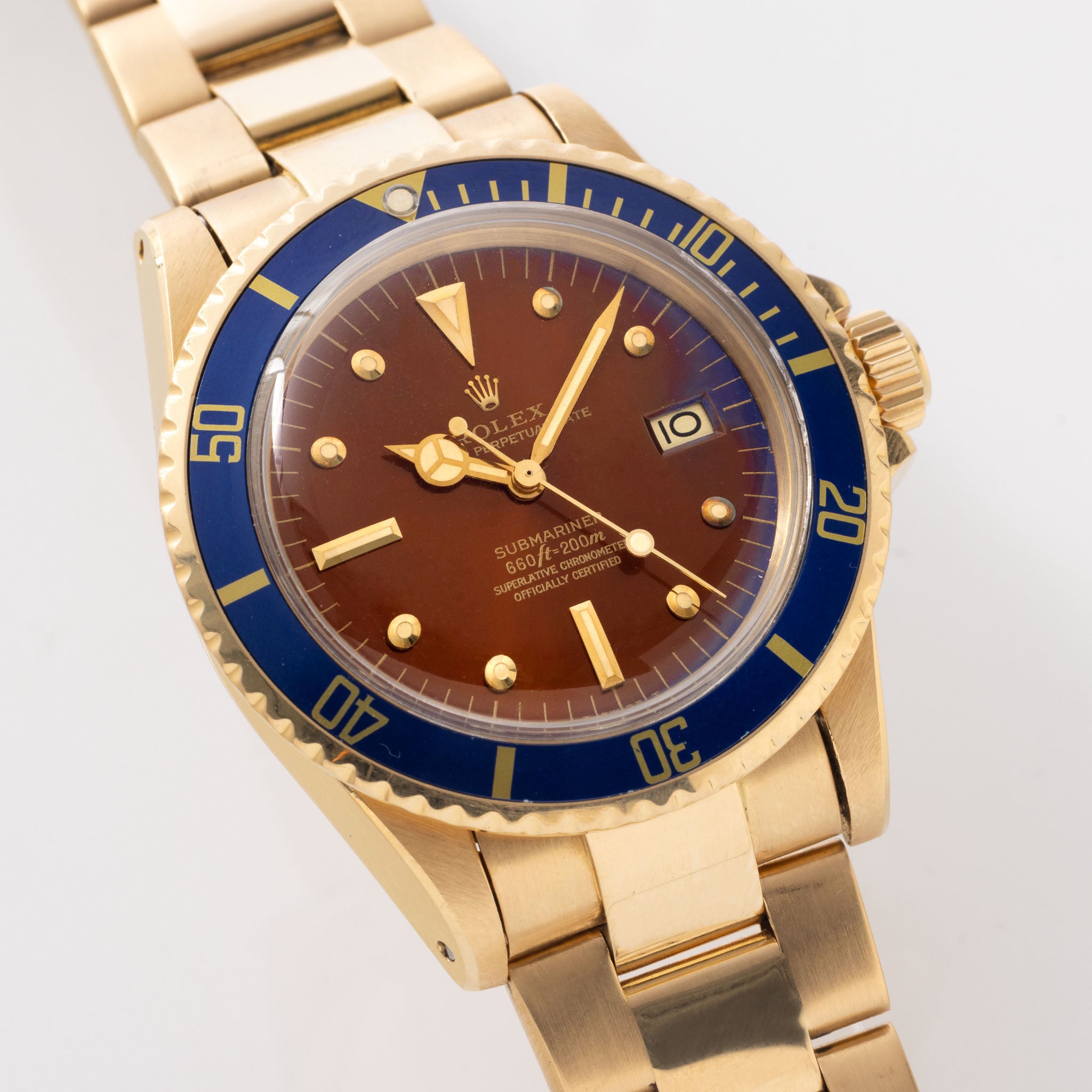 Rolex Submariner 1680/8 in 18k Yellow Gold with Honey Tropical Dial