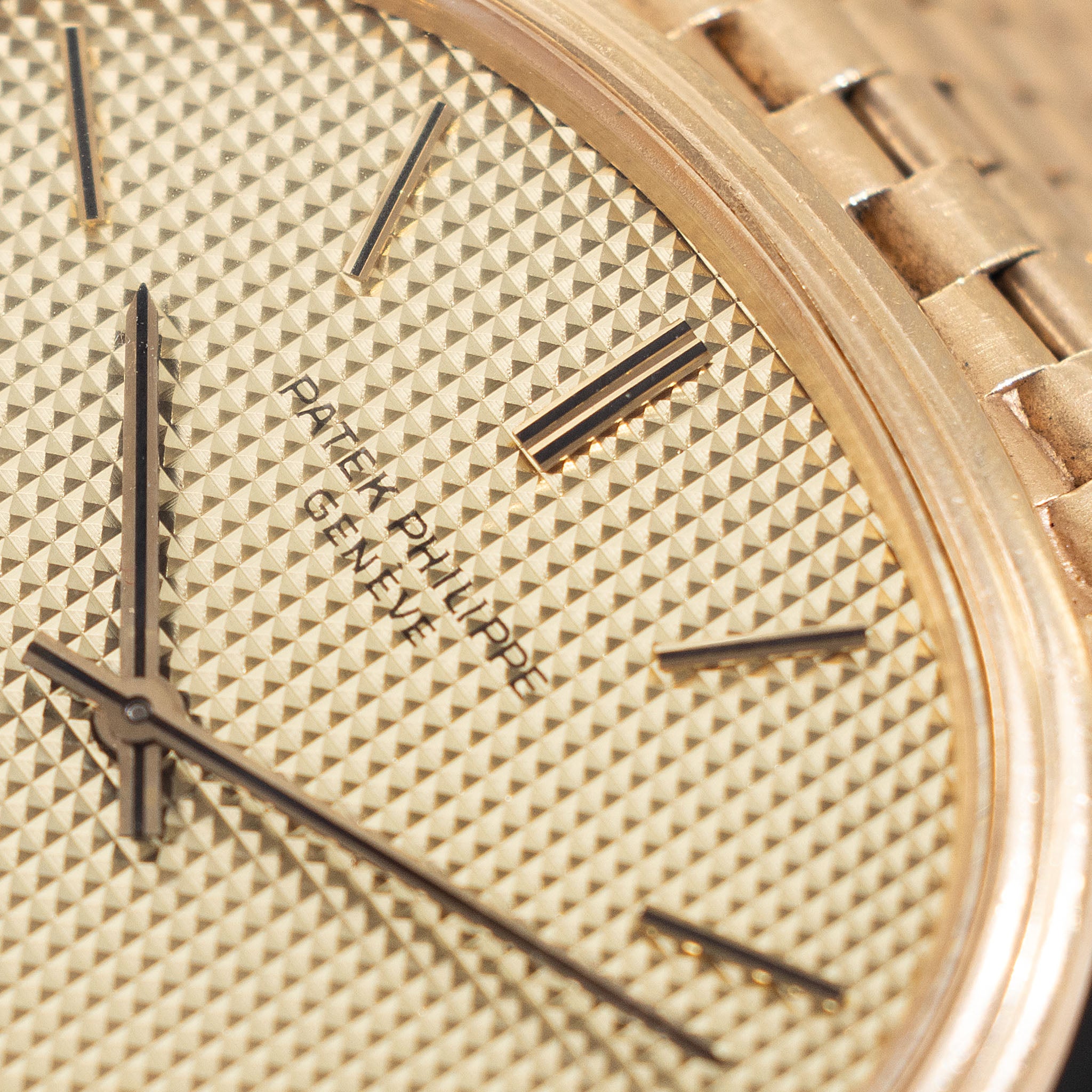 Patek Ellipse Golden Ellipse Hobnail Dial "Jumbo TV case" in 18K Yellow Gold and Rare Integrated Brick Bracelet Ref. 3739/2