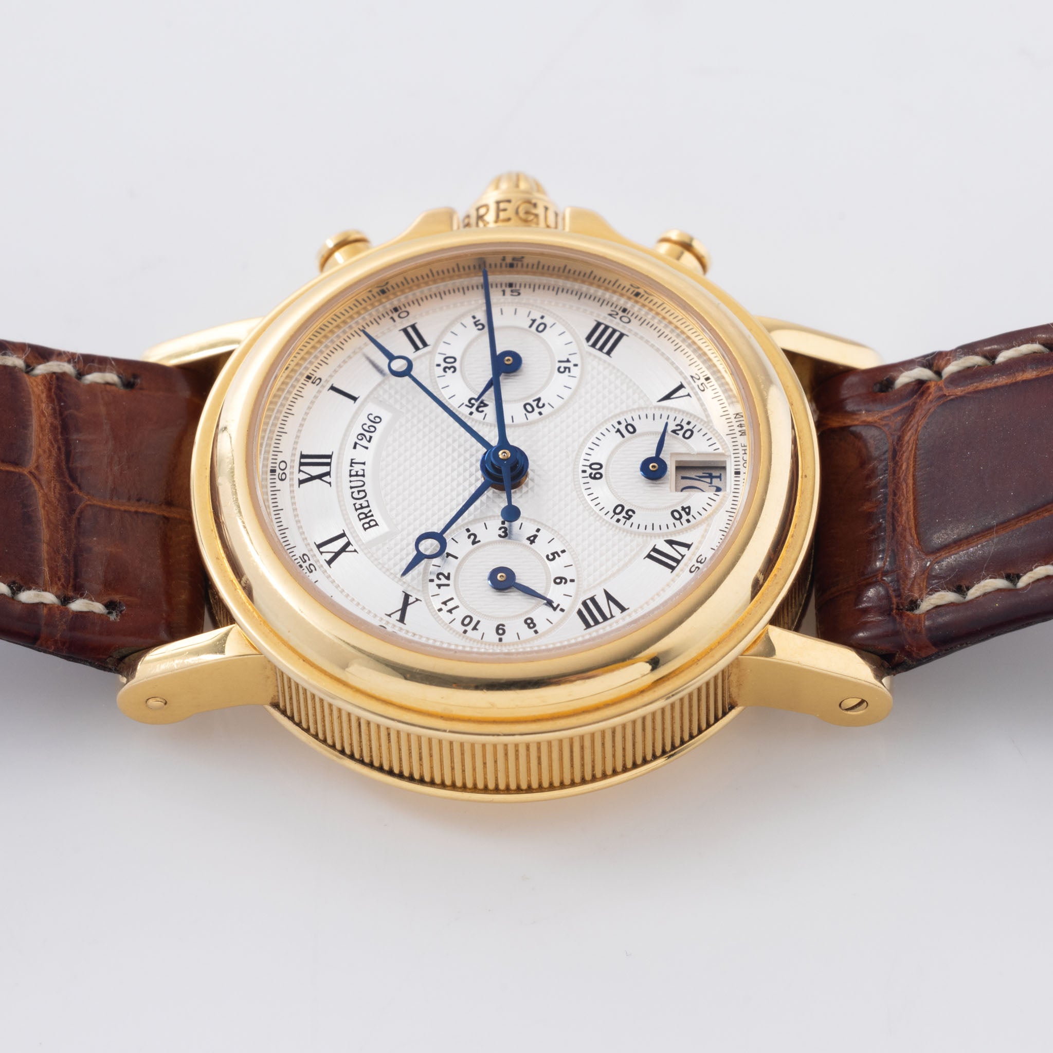 Breguet Marine Chronograph Silver Guilloché Dial 18k Yellow Gold Ref. 8490