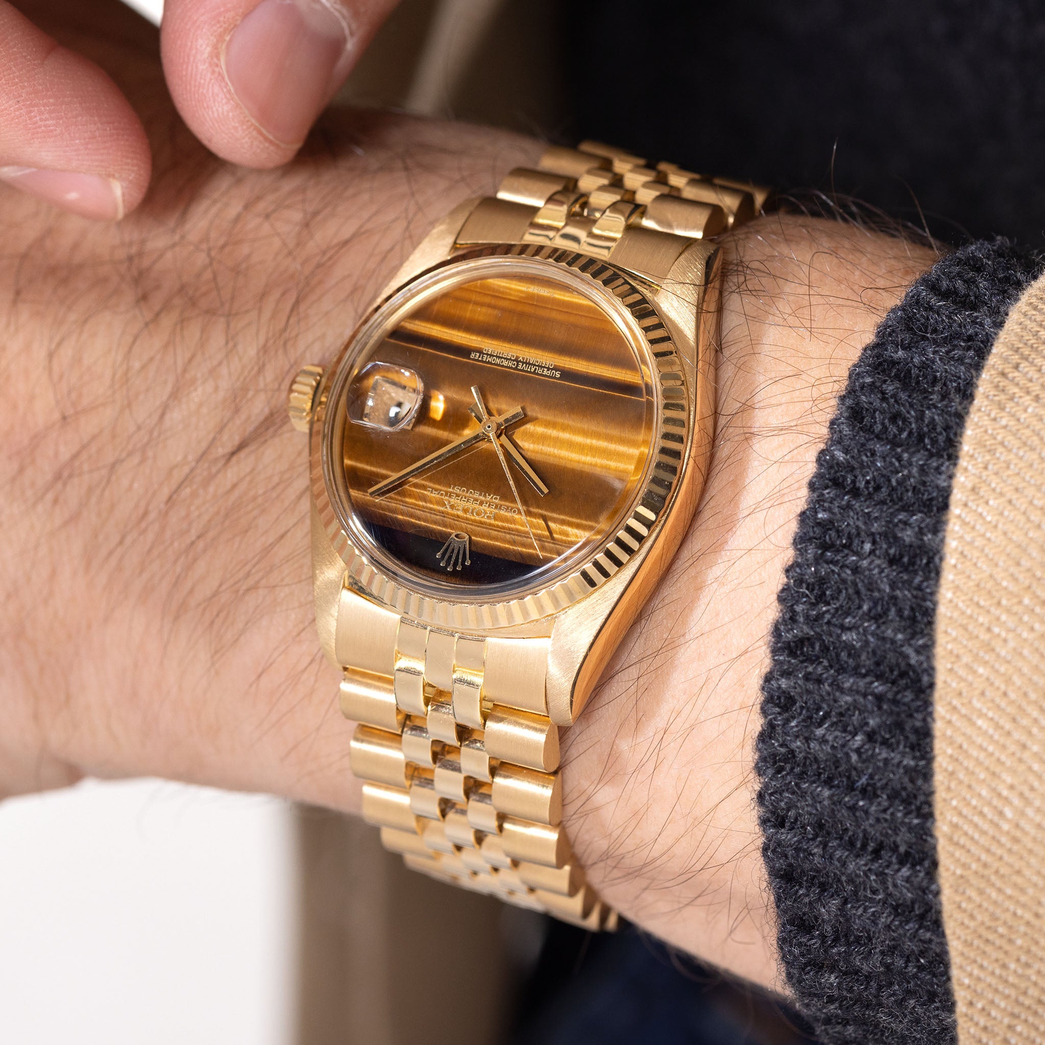 Rolex Datejust 1601/8 Tiger Eye Stone Dial in 18k Yellow Gold