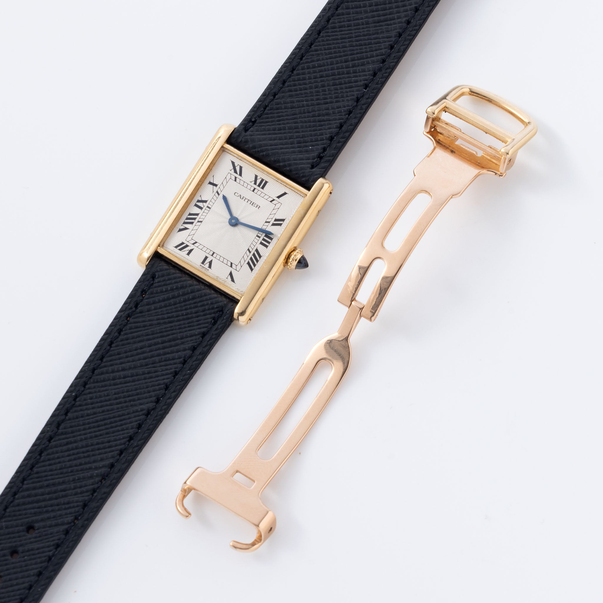 Cartier Tank Louis Manual Wound Ultra Thin in 18K Yellow Gold Silver "Guilloché" Dial Ref. 96065