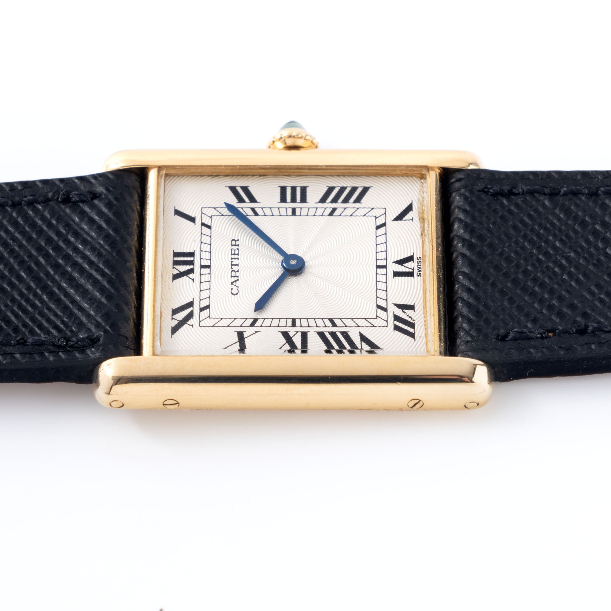 Cartier Tank Louis Manual Wound Ultra Thin in 18K Yellow Gold Silver "Guilloché" Dial Ref. 96065