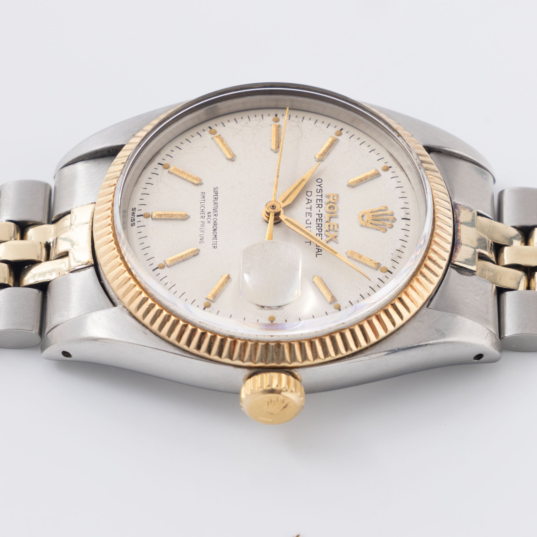 Rolex Datejust "Amtlicher Prüfung" German Writing Dial ref. 6605 Steel and Gold Execution