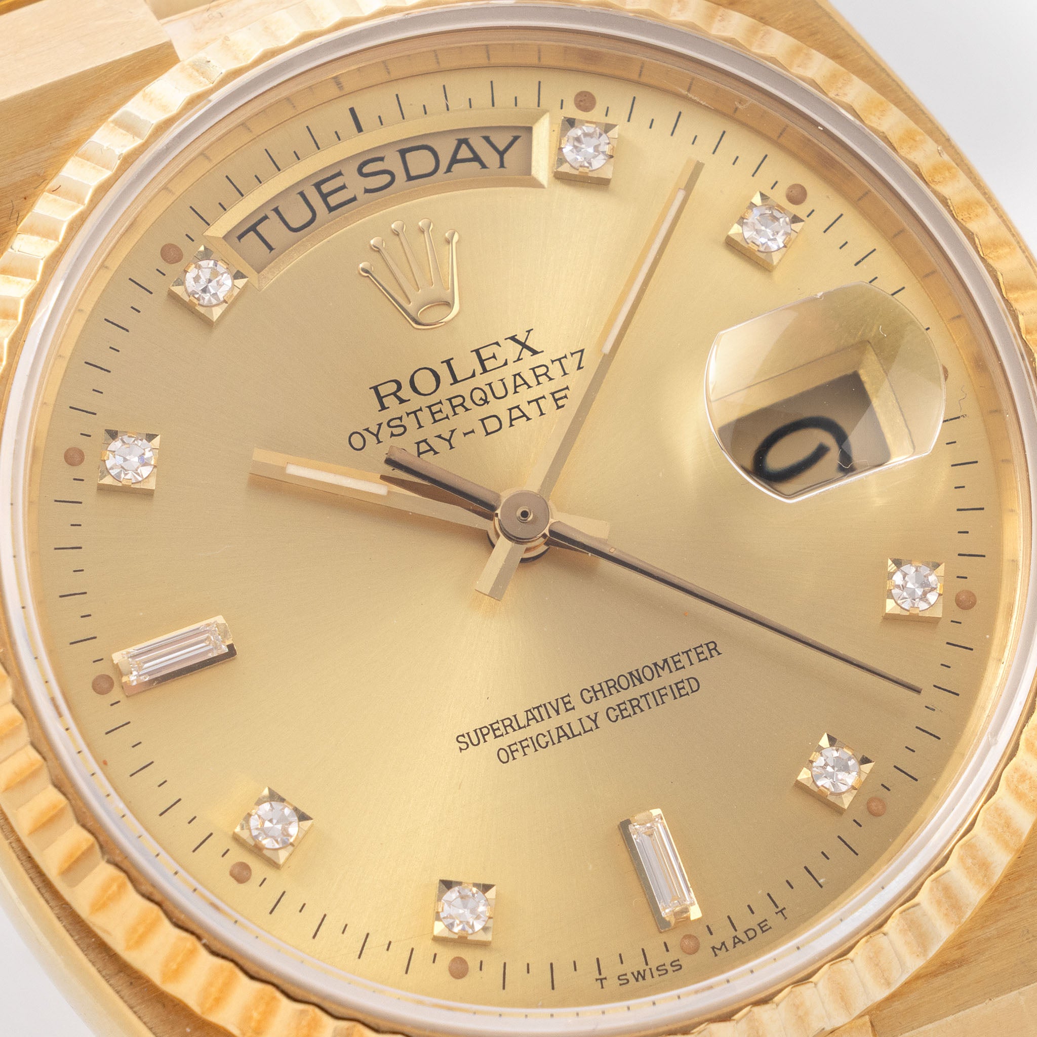 Rolex Day-Date Oysterquartz Champagne Diamond Dial Ref 19018 in 18k Yellow Gold