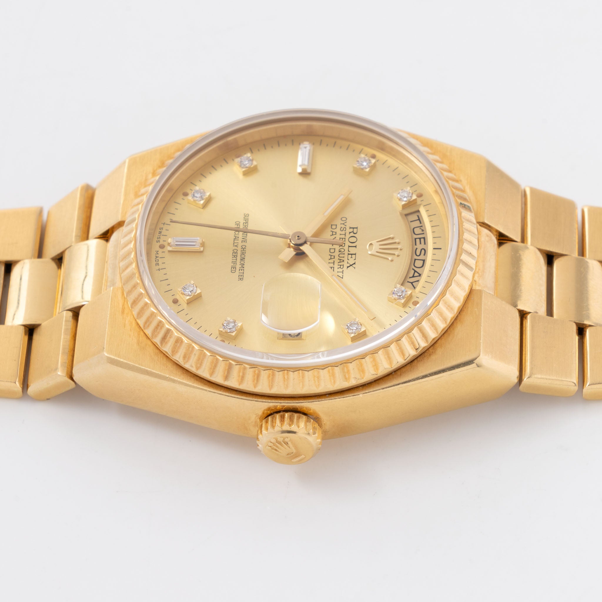 Rolex Day-Date Oysterquartz Champagne Diamond Dial Ref 19018 in 18k Yellow Gold