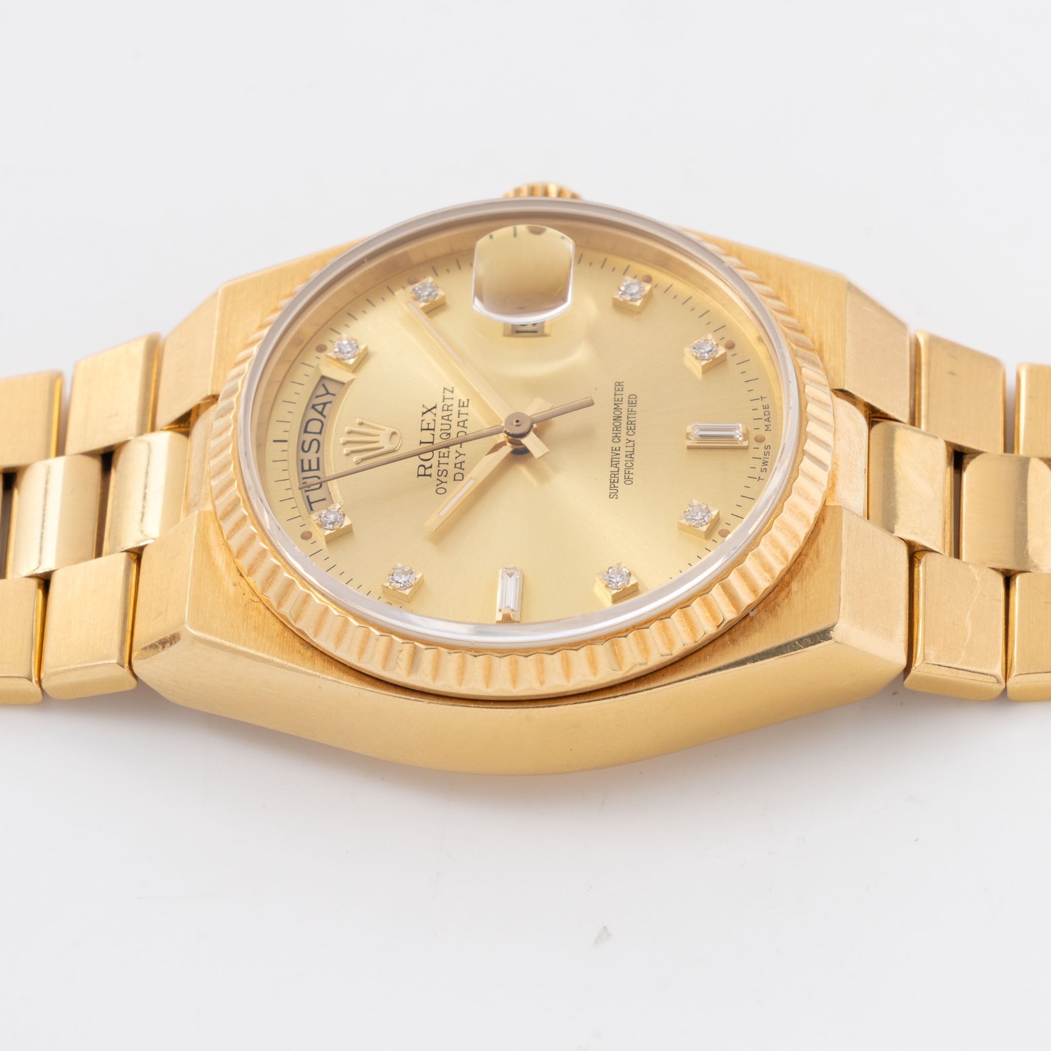 Rolex Day-Date Oysterquartz Champagne Diamond Dial Ref 19018 in 18k Yellow Gold