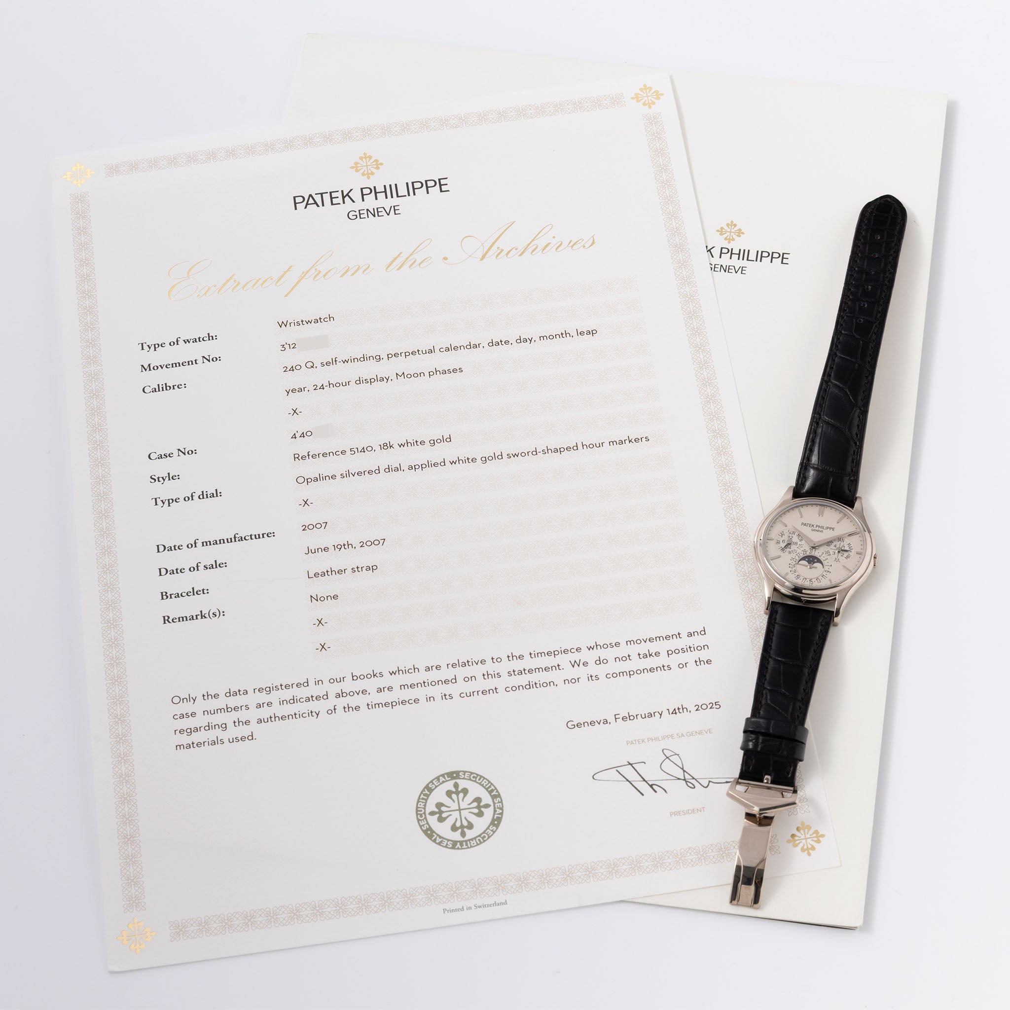 Patek Philippe Perpetual Calendar 5140G with Extract of the Archives and Box in 18k White Gold