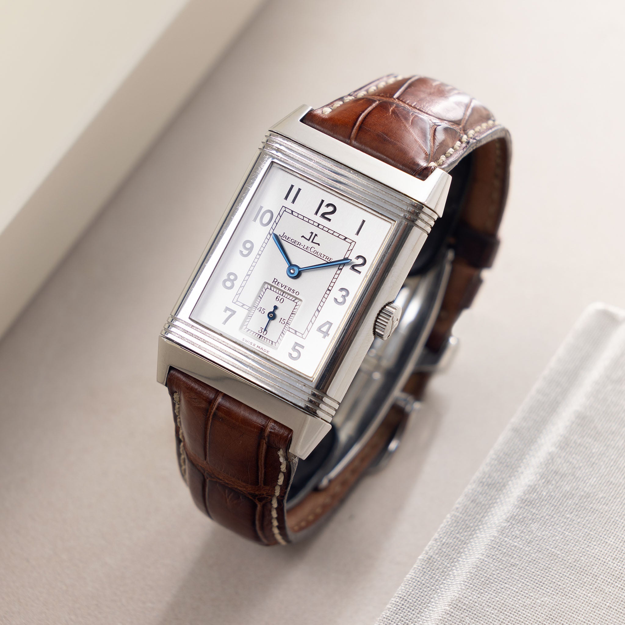 Jaeger LeCoultre Reverso “Grande Taille” Two-Tone Silver Dial ref. 270.8.62 Box and Papers Set