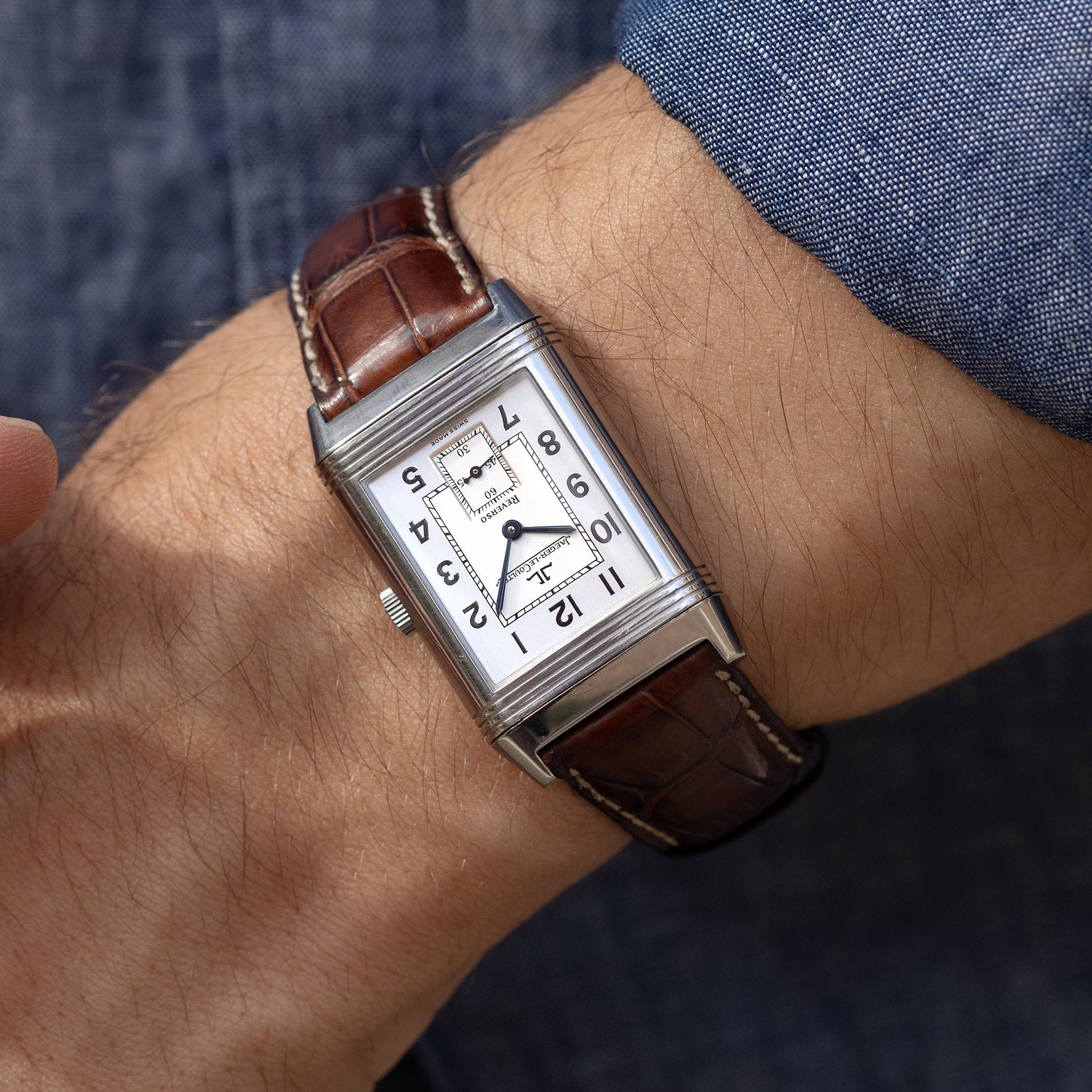 Jaeger LeCoultre Reverso “Grande Taille” Two-Tone Silver Dial ref. 270.8.62 Box and Papers Set