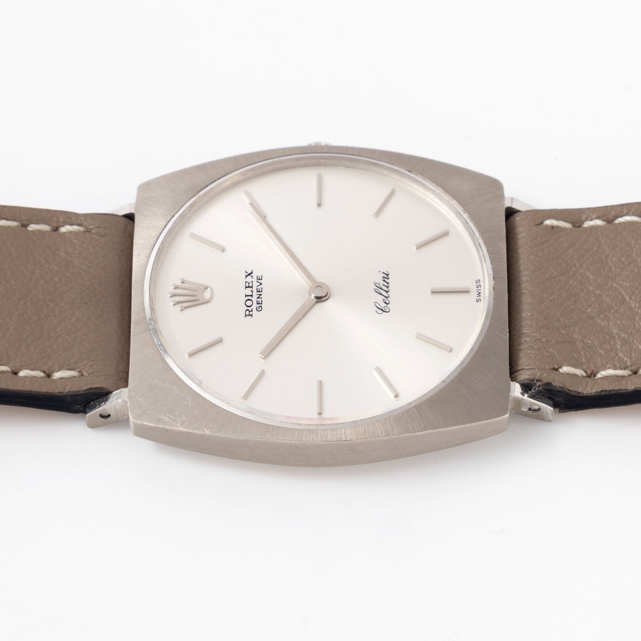 Rolex Cellini silver soleil dial in 18 k white gold ref 3747