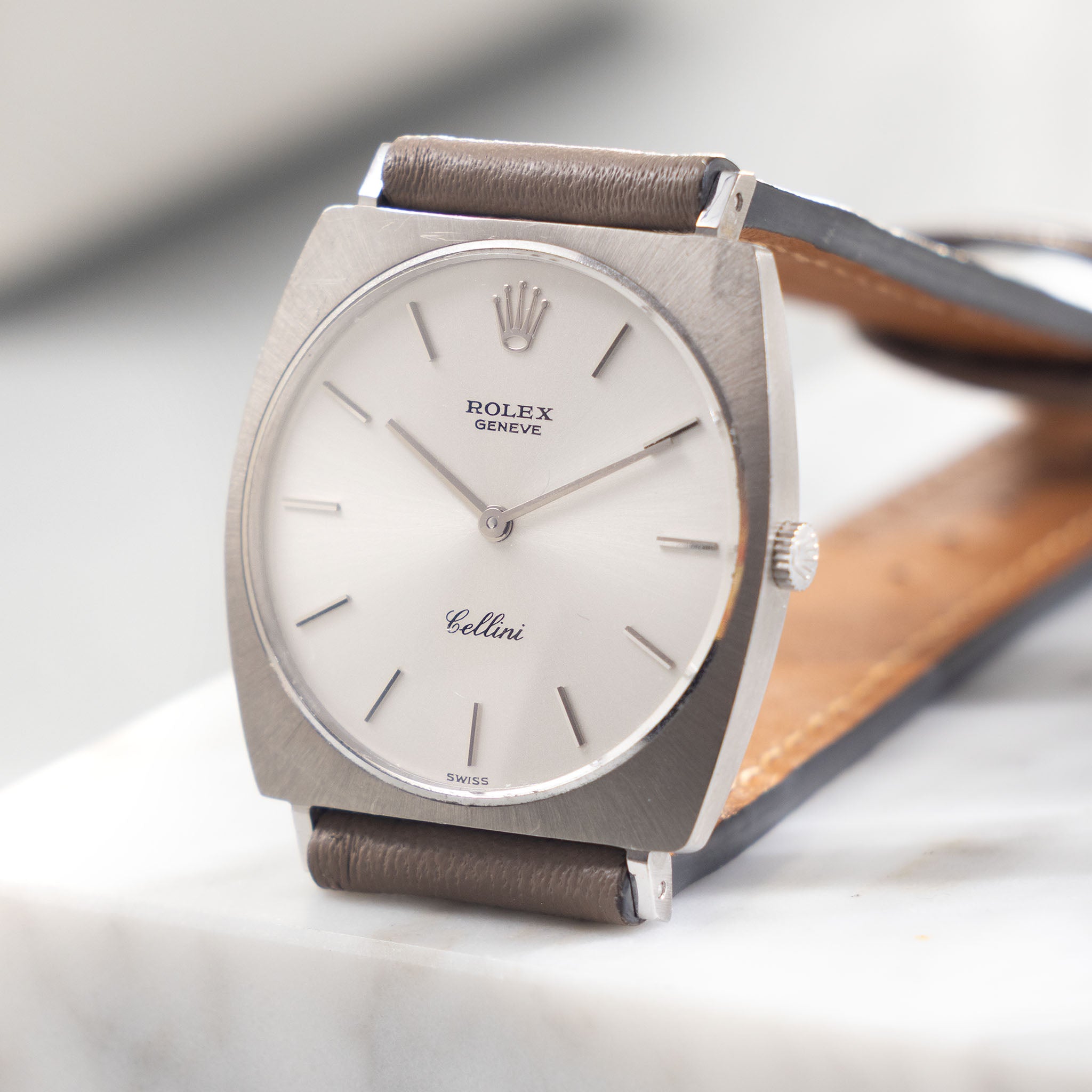 Rolex Cellini Silver Soleil Dial in 18k white gold ref. 3747