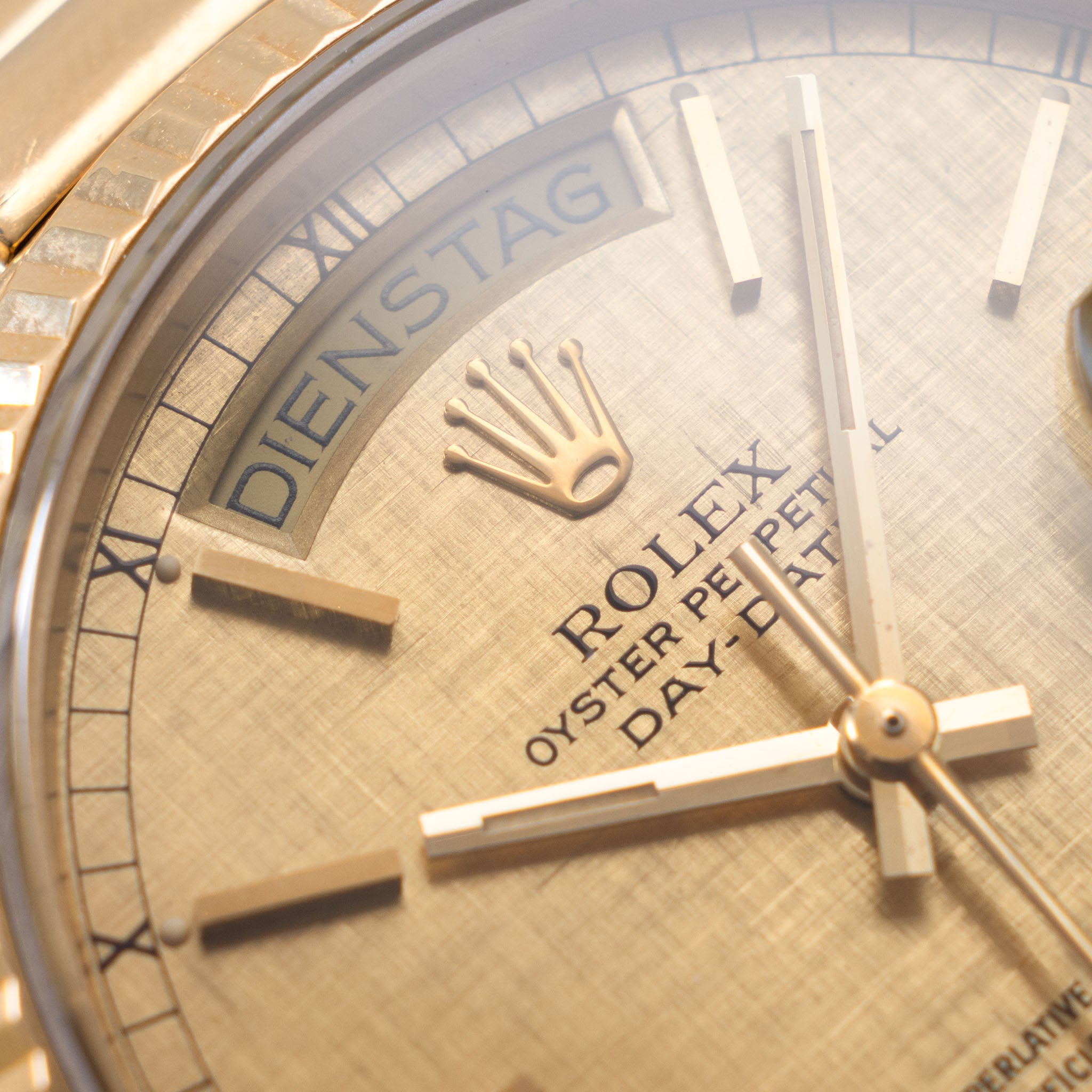 Rolex Day-Date 18038 Linen Champagne Dial in 18k Yellow Gold