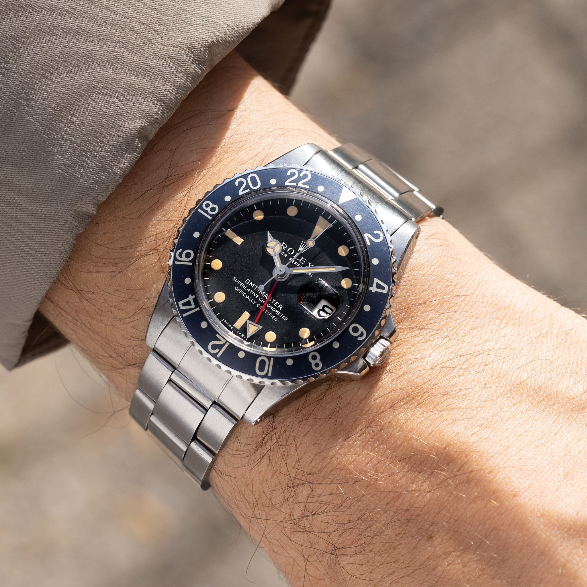 Rolex GMT-Master 1675 MK1 Long E Dial Vivid Patina Faded to Grey Inlay