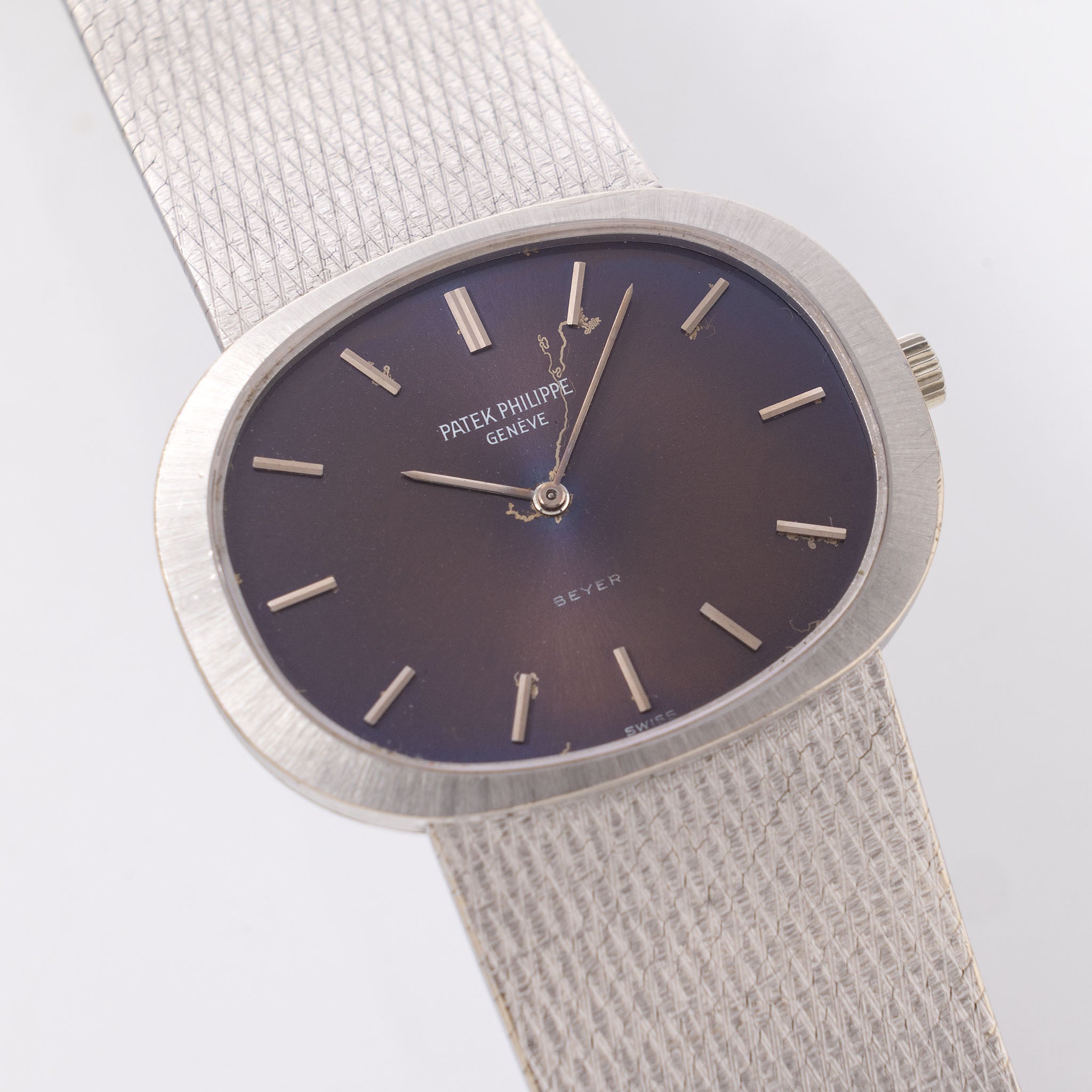 Patek Philippe Golden Ellipse in 18k White Gold ref 3545 Double Signed Beyer Colour Changed Dial “Lightning Bolt “