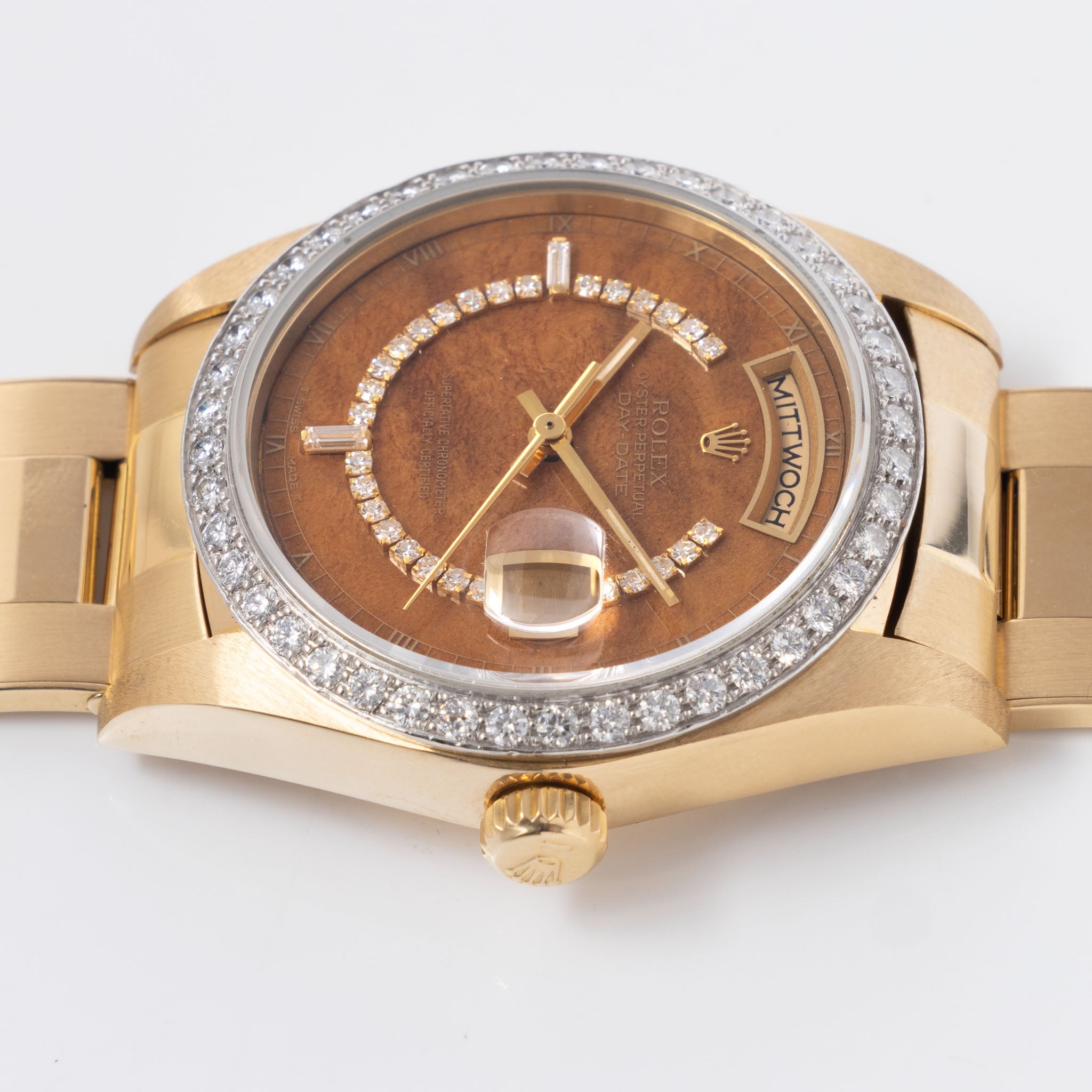 Rolex Day-date Wood Diamond string dial ref 18048 with Original Punche