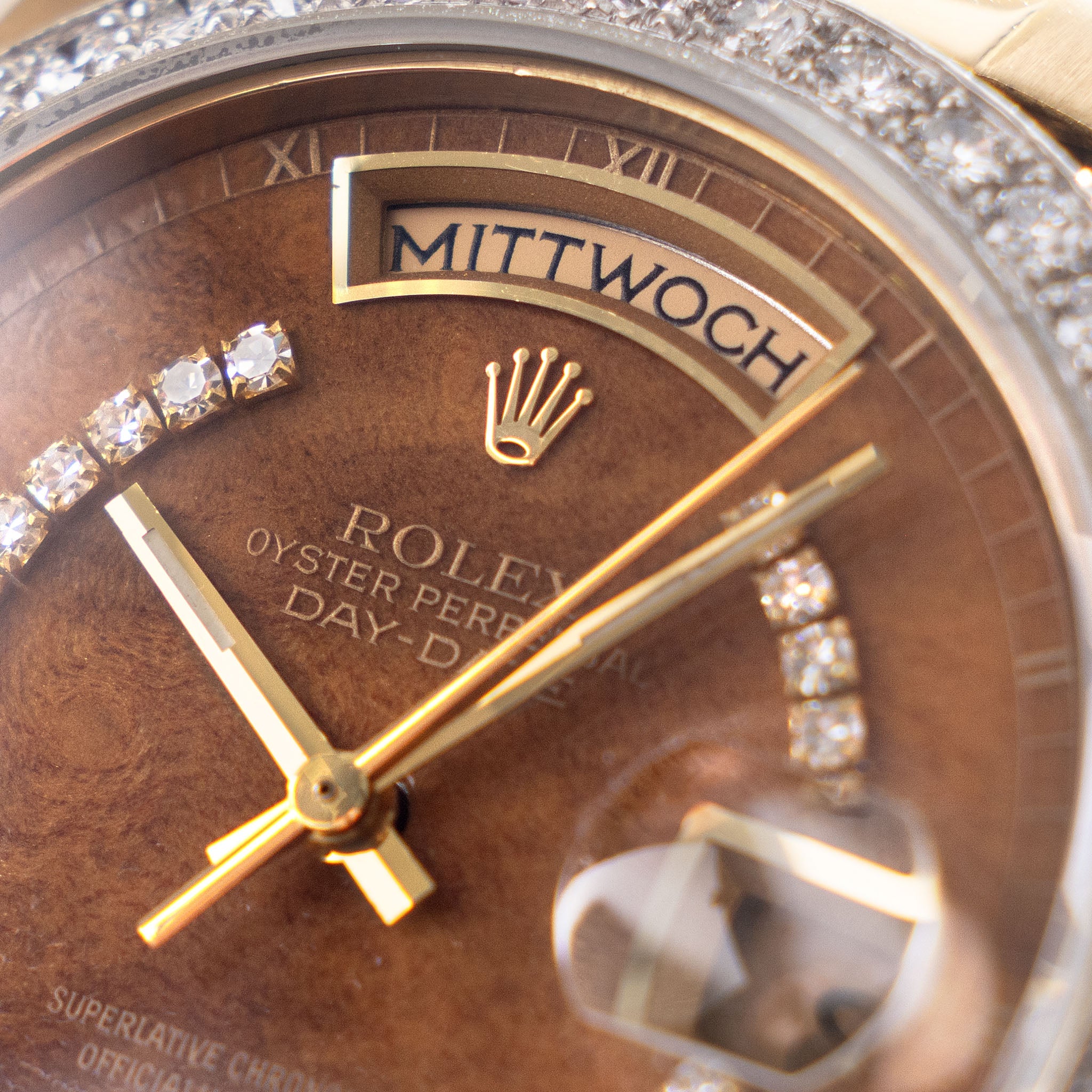 Rolex Day-date Wood Diamond string dial ref 18048 with Original Punched Guarantee Paper