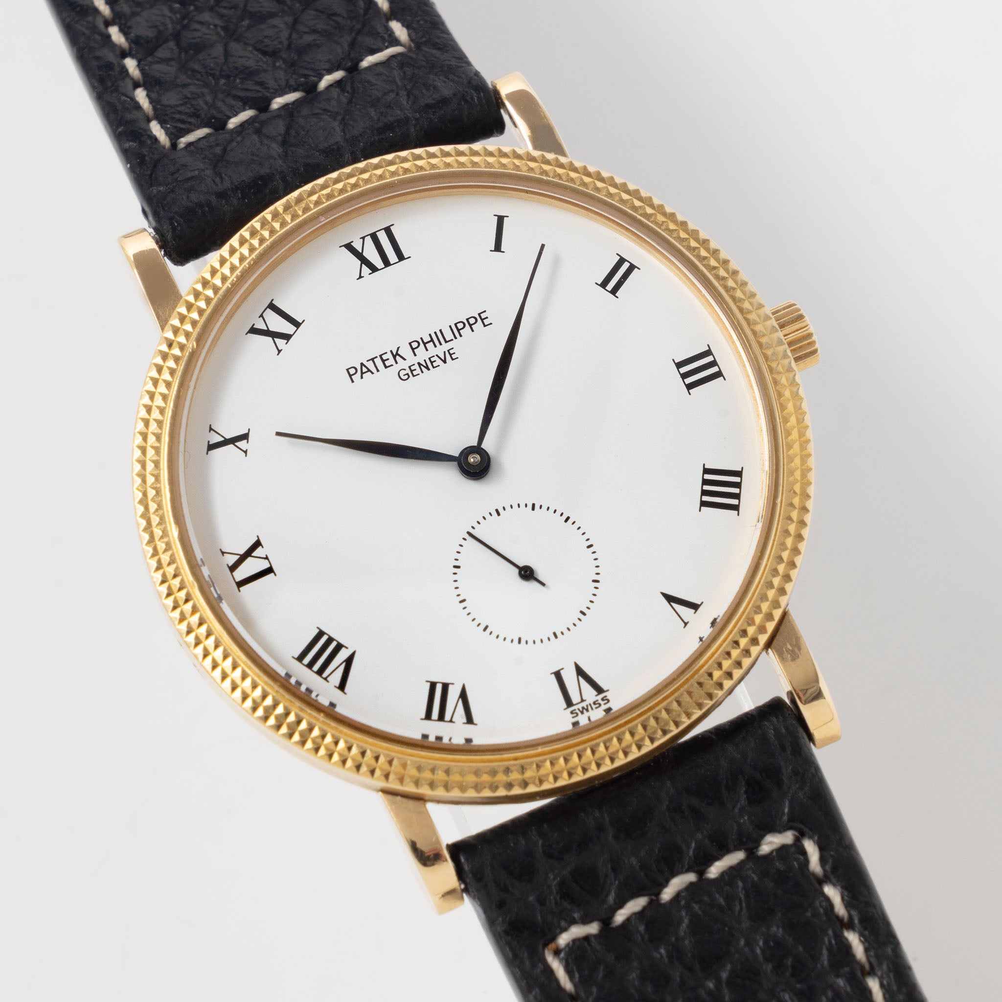Patek Calatrava Porcelain dial , Clous de Paris 18k yellow gold case with extract from the  archives ref 3919