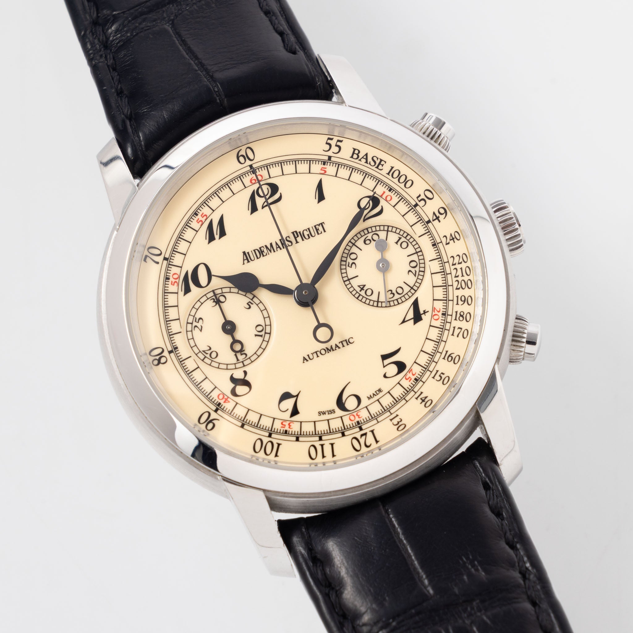 Audemars Piguet Jules Audemars Chronograph in 18k White Gold Cream Dial with Original Warranty and Register Booklet ref. 26100BC