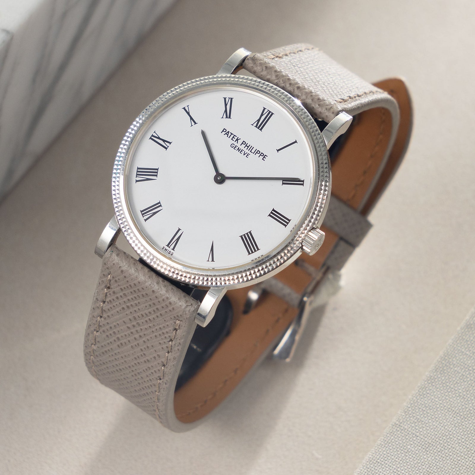 Saffiano Taupe Leather Watch Strap