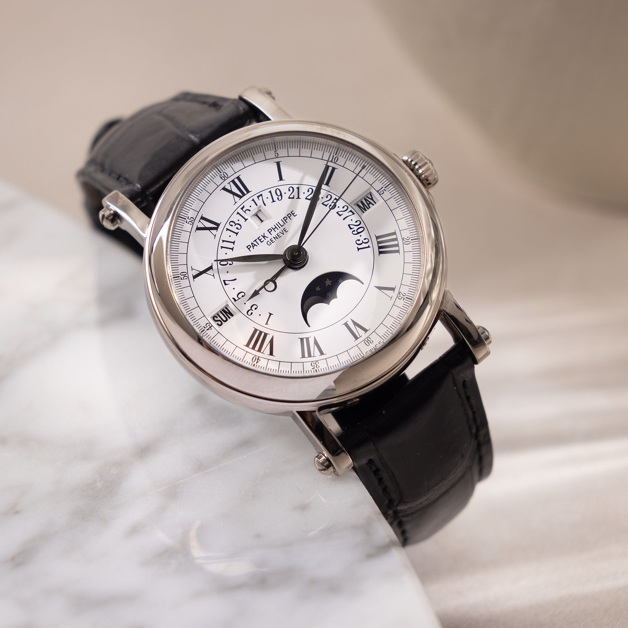 Patek Philippe Retrograde Perpetual Calendar 5059G Officer Case in 18k White Gold with Original Certificate of Origine