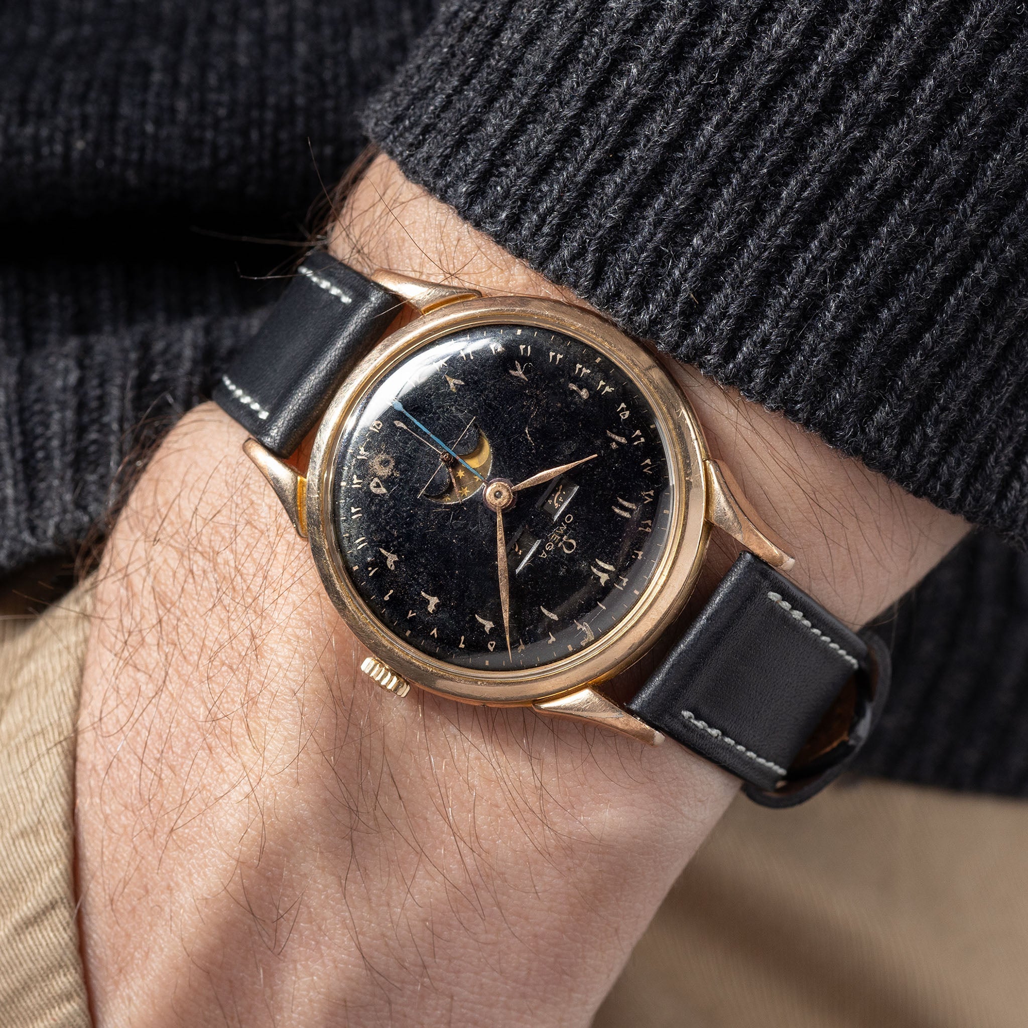 Omega Cosmic 2486-2 Jumbo Black Farsi Numerals Dial Pink Gold Plated