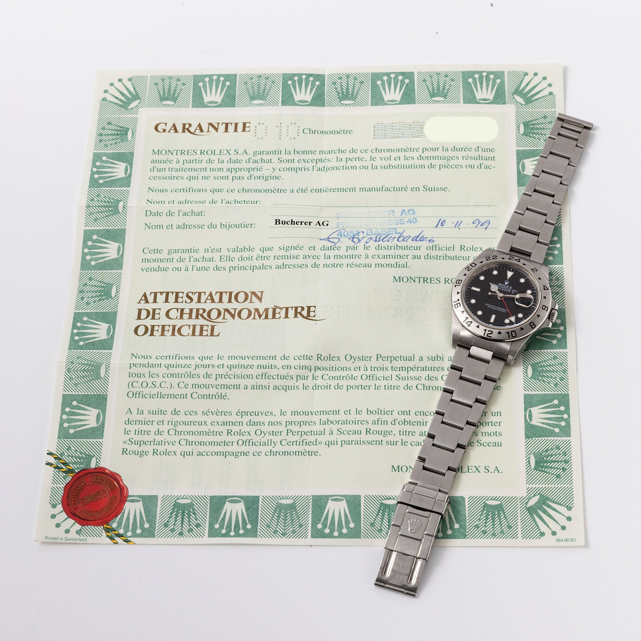 Rolex Explorer II 16570 Black Swiss Only Dial with Original Punched Paper