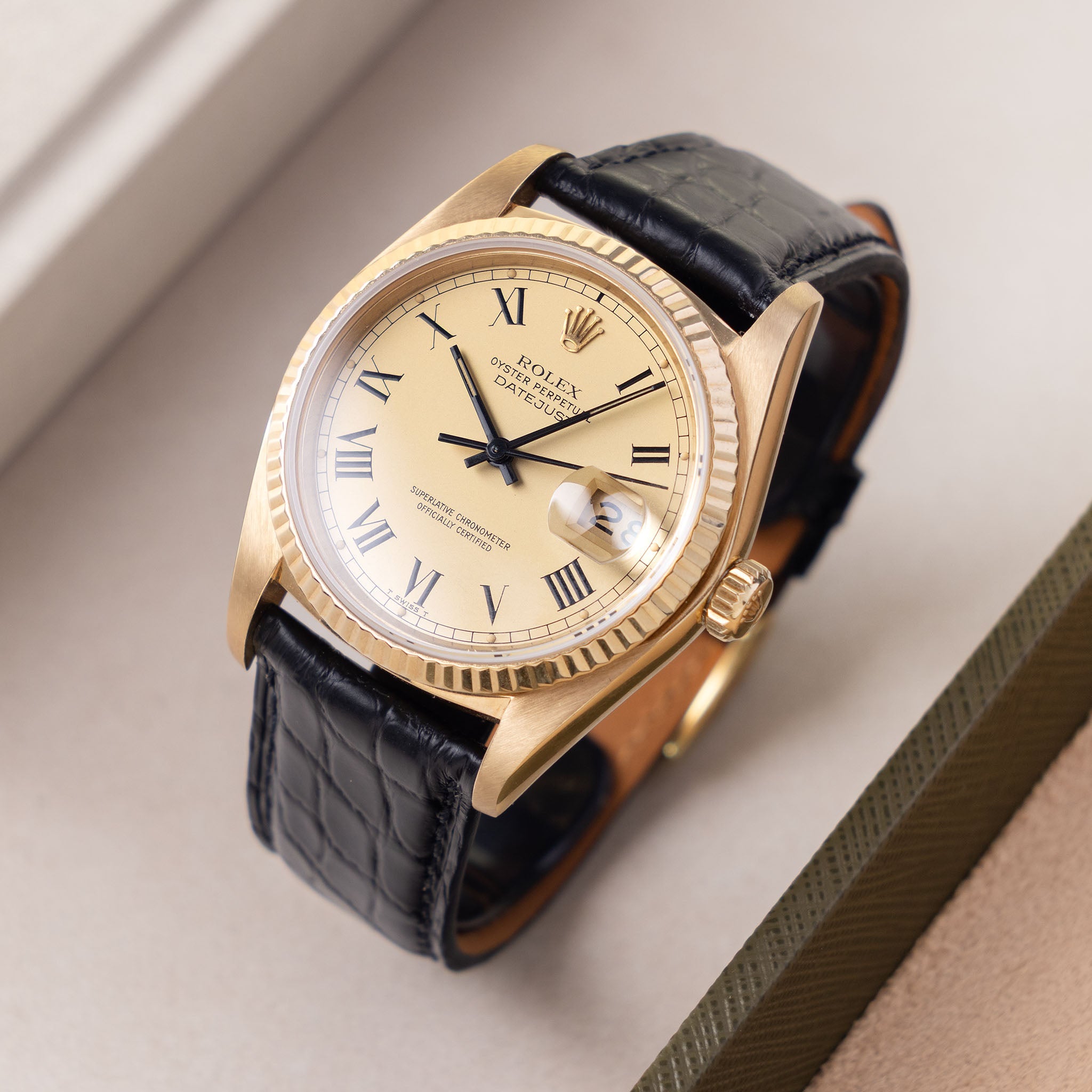 Rolex Datejust 16018 Lemon Buckley Dial with Box and Papers in 18k Yel