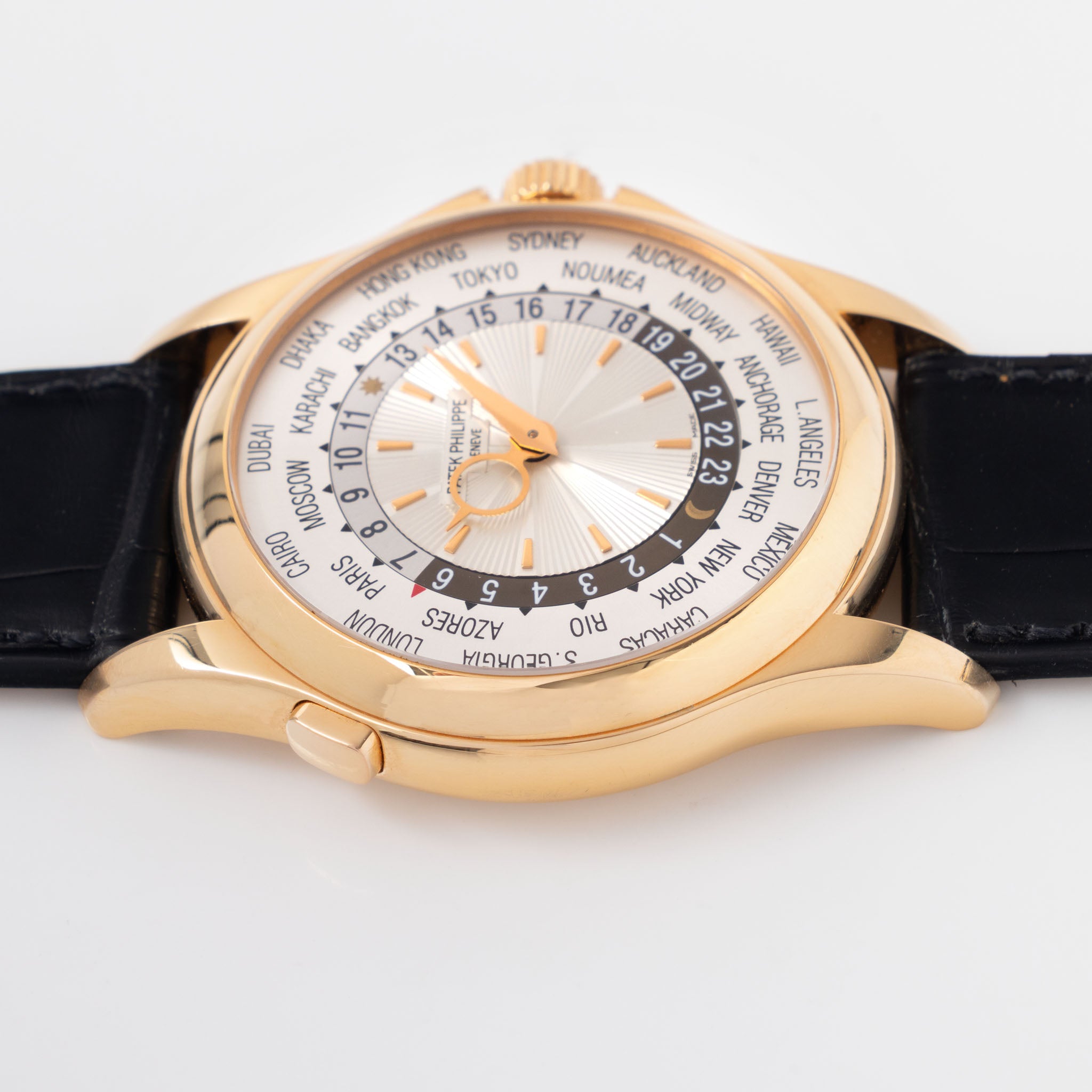 Patek Philippe World Time ref 5130R Guilloché Dial in 18k Rose Gold wi