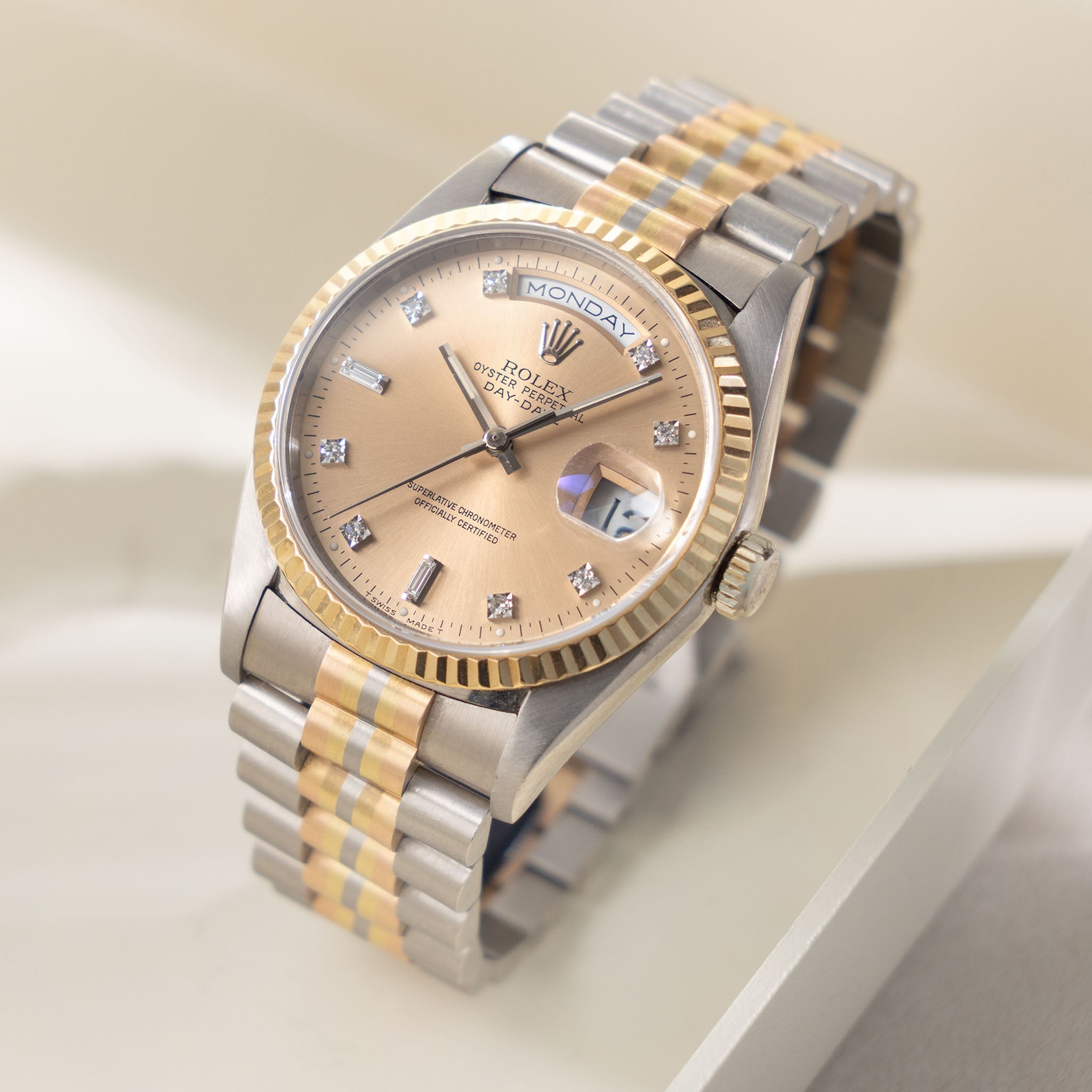 Rolex Day-date Tridor Peach Diamond Marker Dial with Original Guarante
