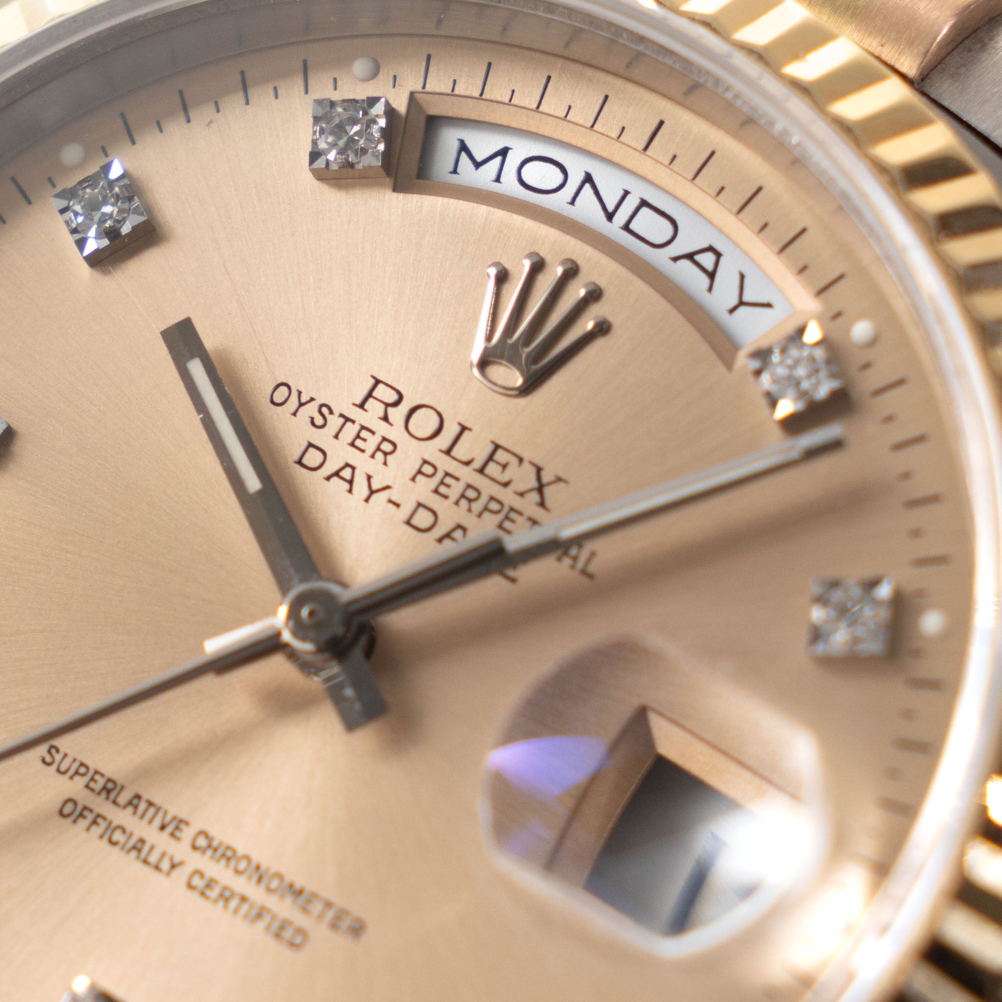 Rolex Day-date Tridor Peach Diamond Marker Dial with Original Guarante