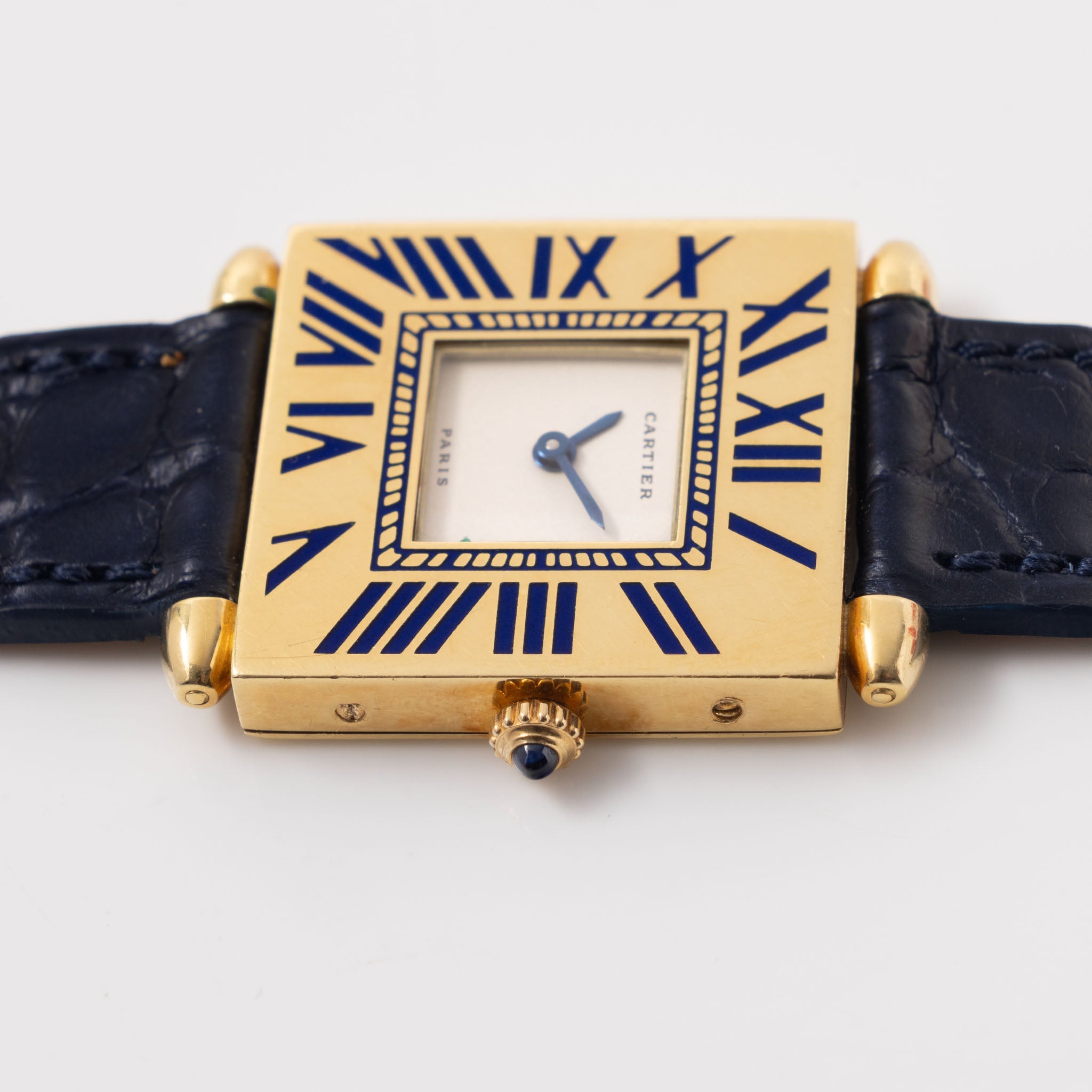 Cartier Obus Paris dial  in 18 k yellow gold Blue enamel numerals