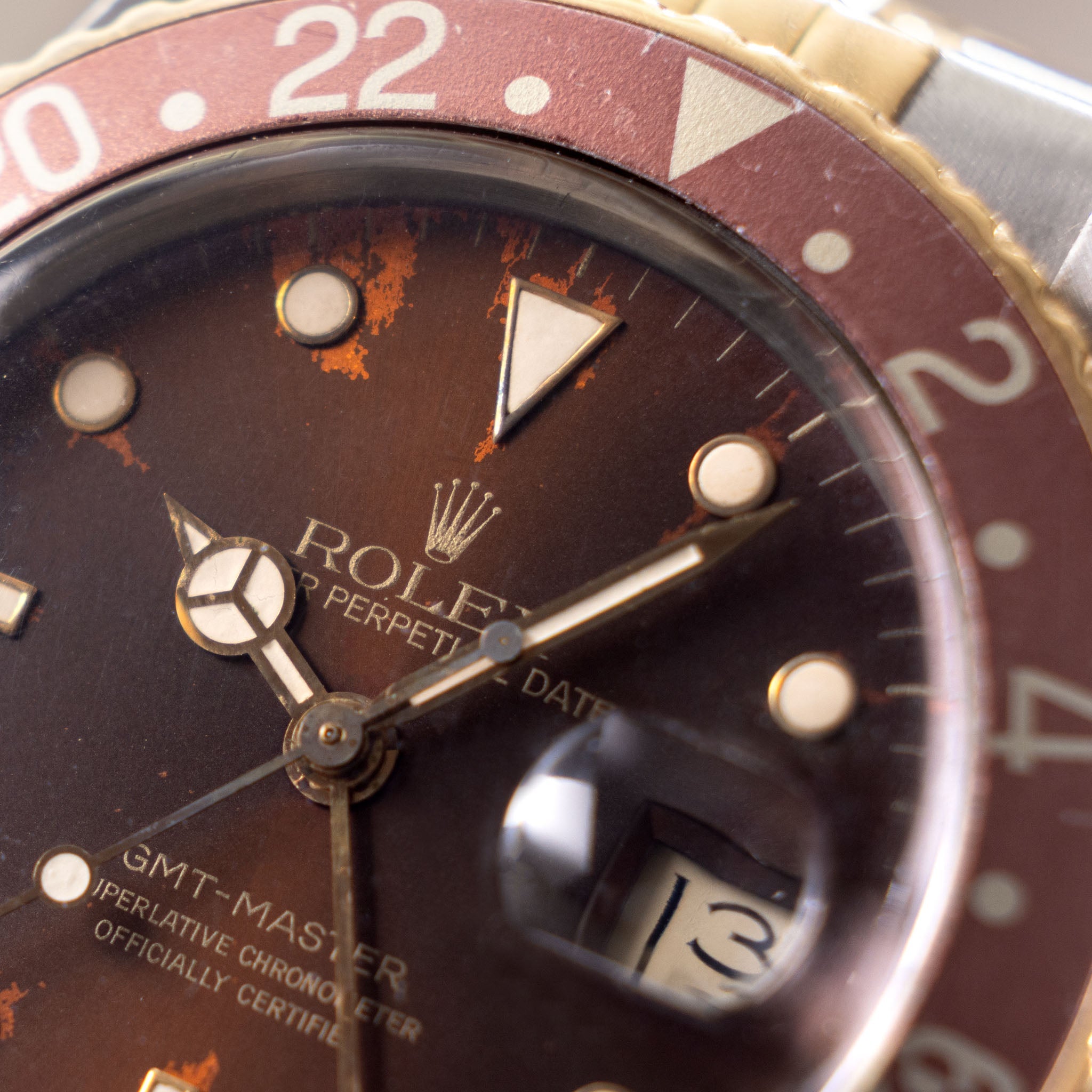 Rolex GMT-Master 16753 Root Beer Soleil Brown Tropical Dial in Steel a