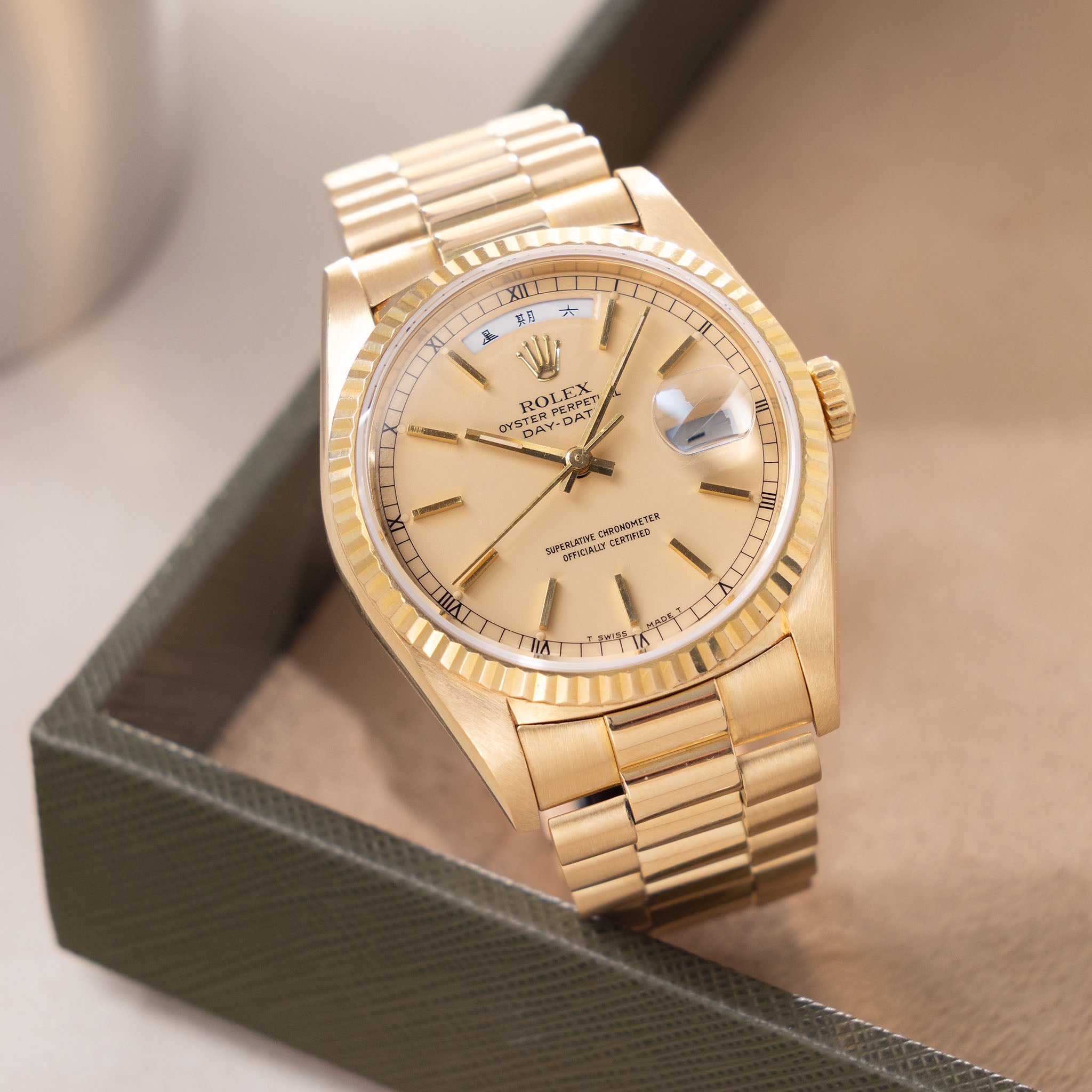 Rolex Day-Date 18238 rare Apricot Stella Dial with Original Guarantee