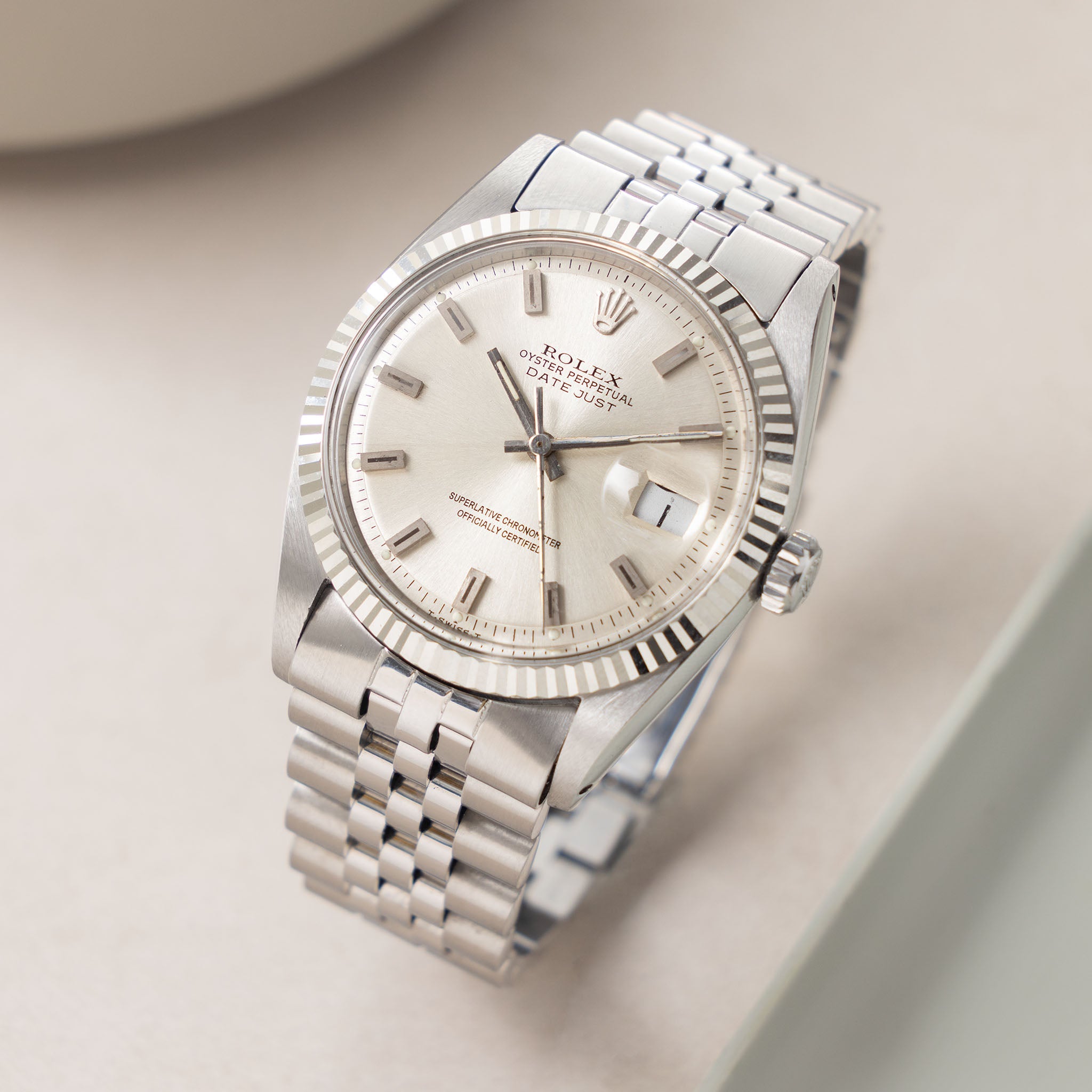 Rolex Datejust 1601 Silver Singer Block Markers Dial