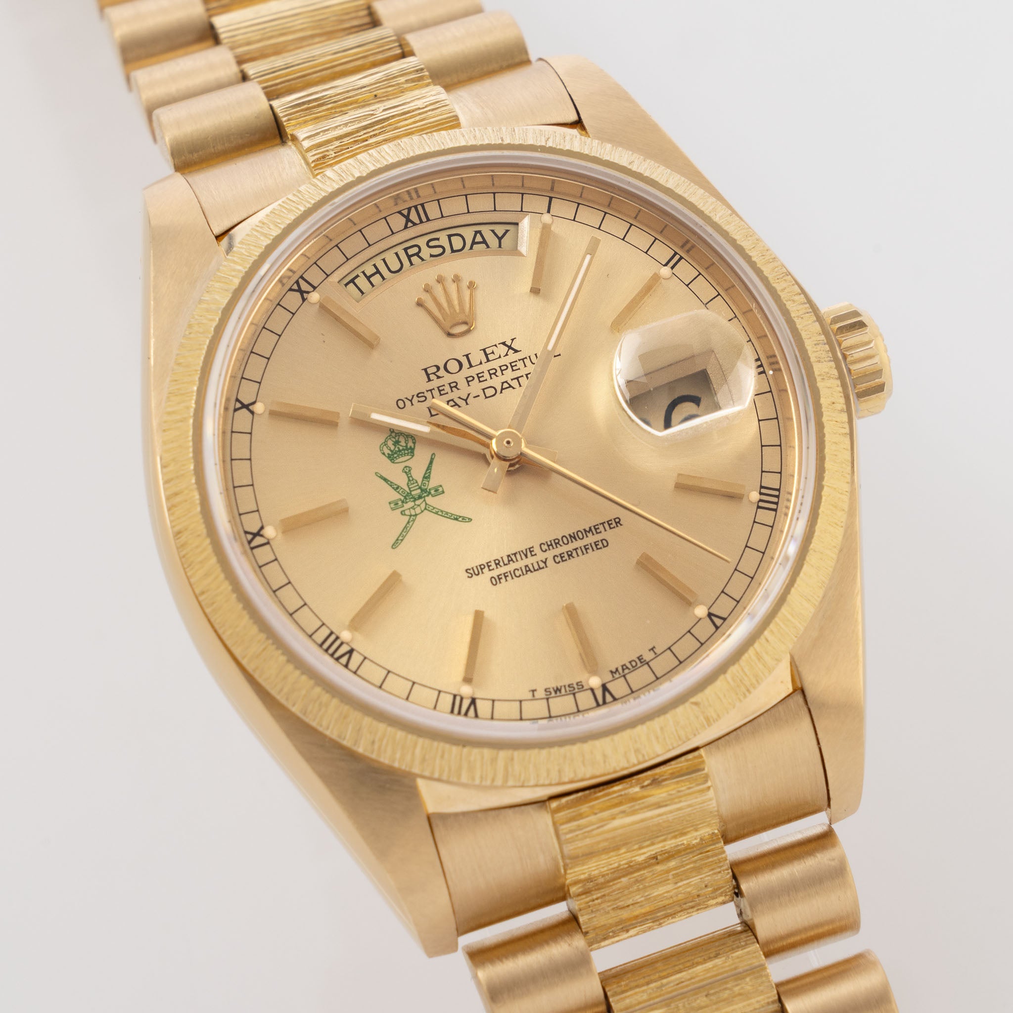 Rolex Day-Date 18078 Green Khanjar Champagne Dial Bark Finish in 18k Y