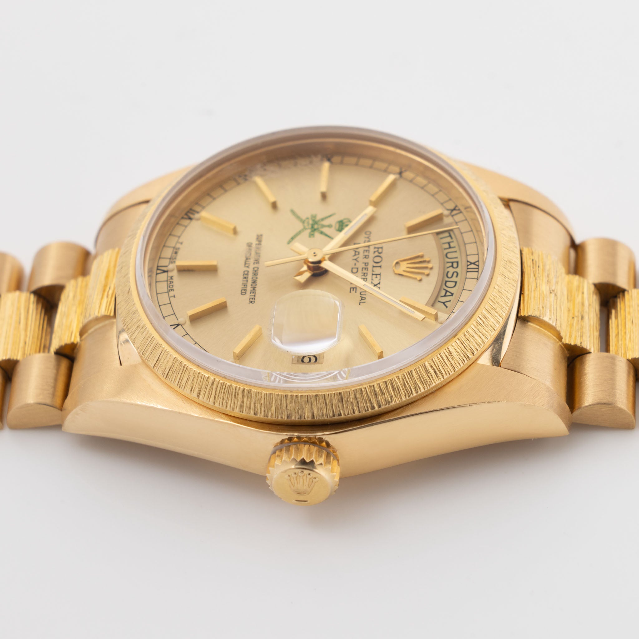 Rolex Day-Date 18078 Green Khanjar Champagne Dial Bark Finish in 18k Y