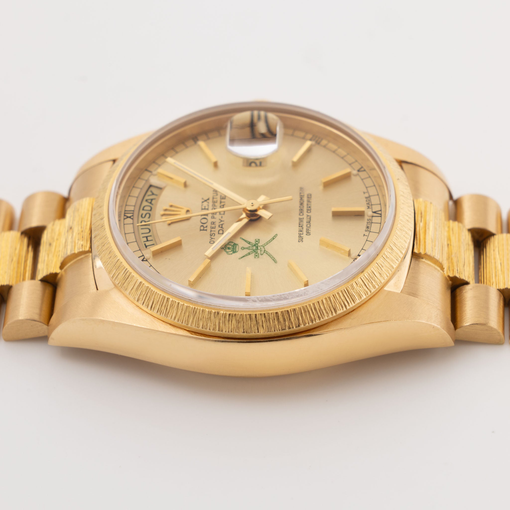 Rolex Day-Date 18078 Green Khanjar Champagne Dial Bark Finish in 18k Y