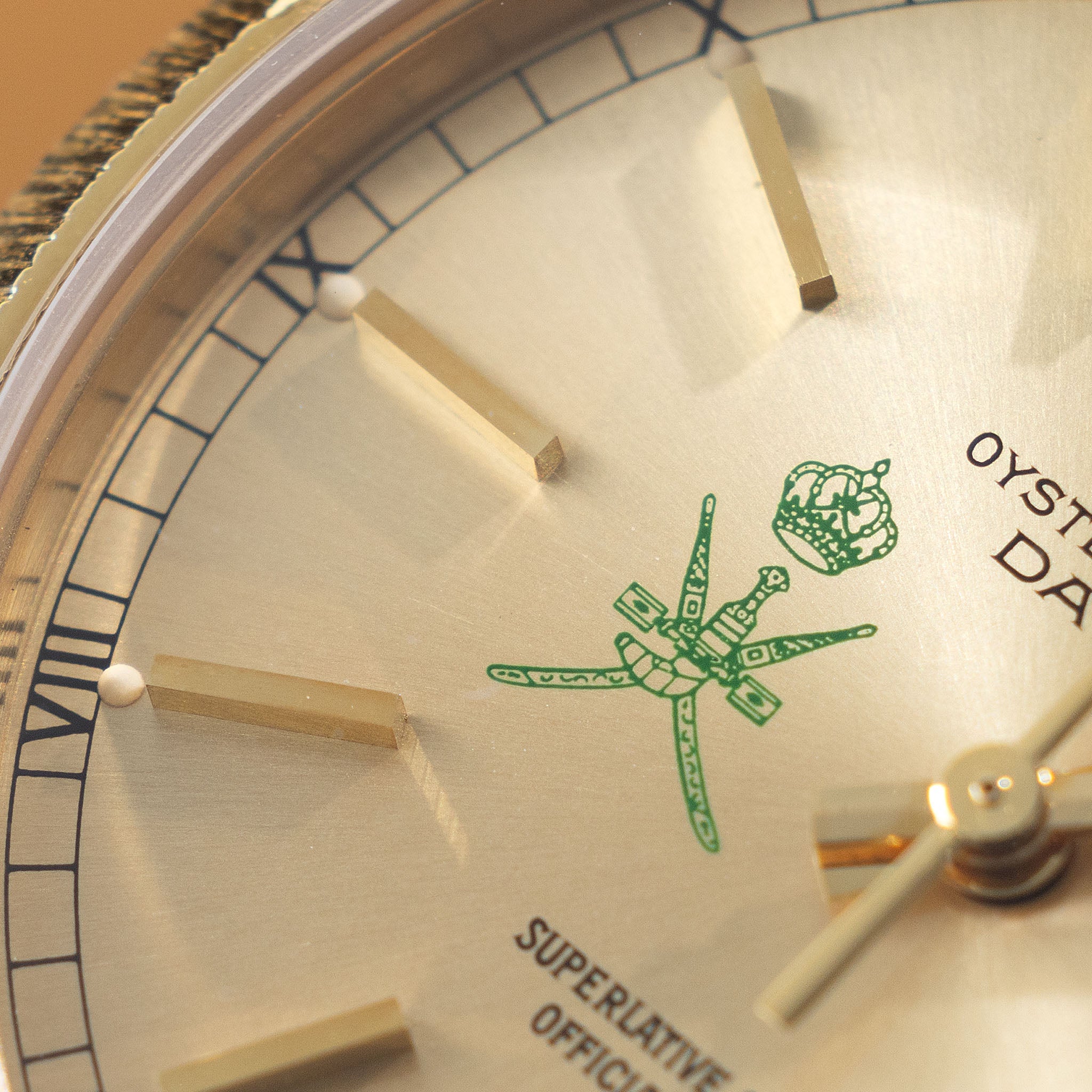 Rolex Day-Date 18078 Green Khanjar Champagne Dial Bark Finish in 18k Y