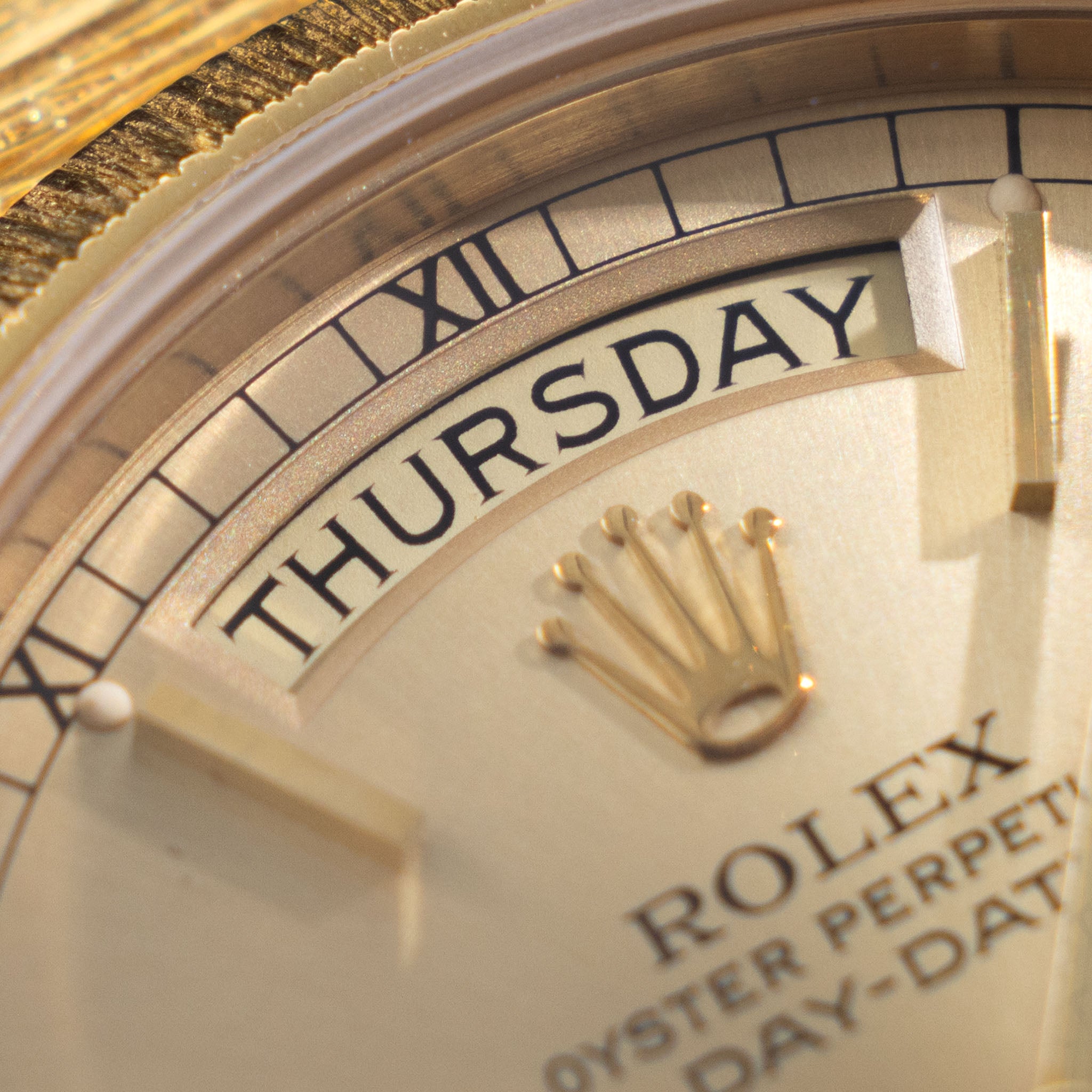 Rolex Day-Date 18078 Green Khanjar Champagne Dial Bark Finish in 18k Y