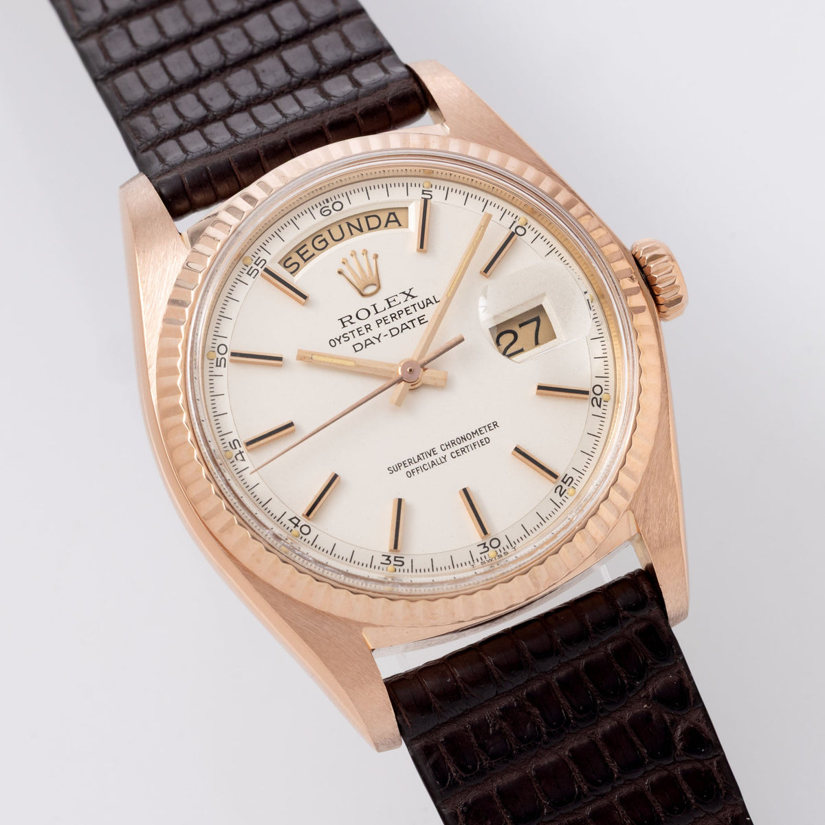 Rolex Day-Date 1803 Matte Silver Dial in 18k Rose Gold