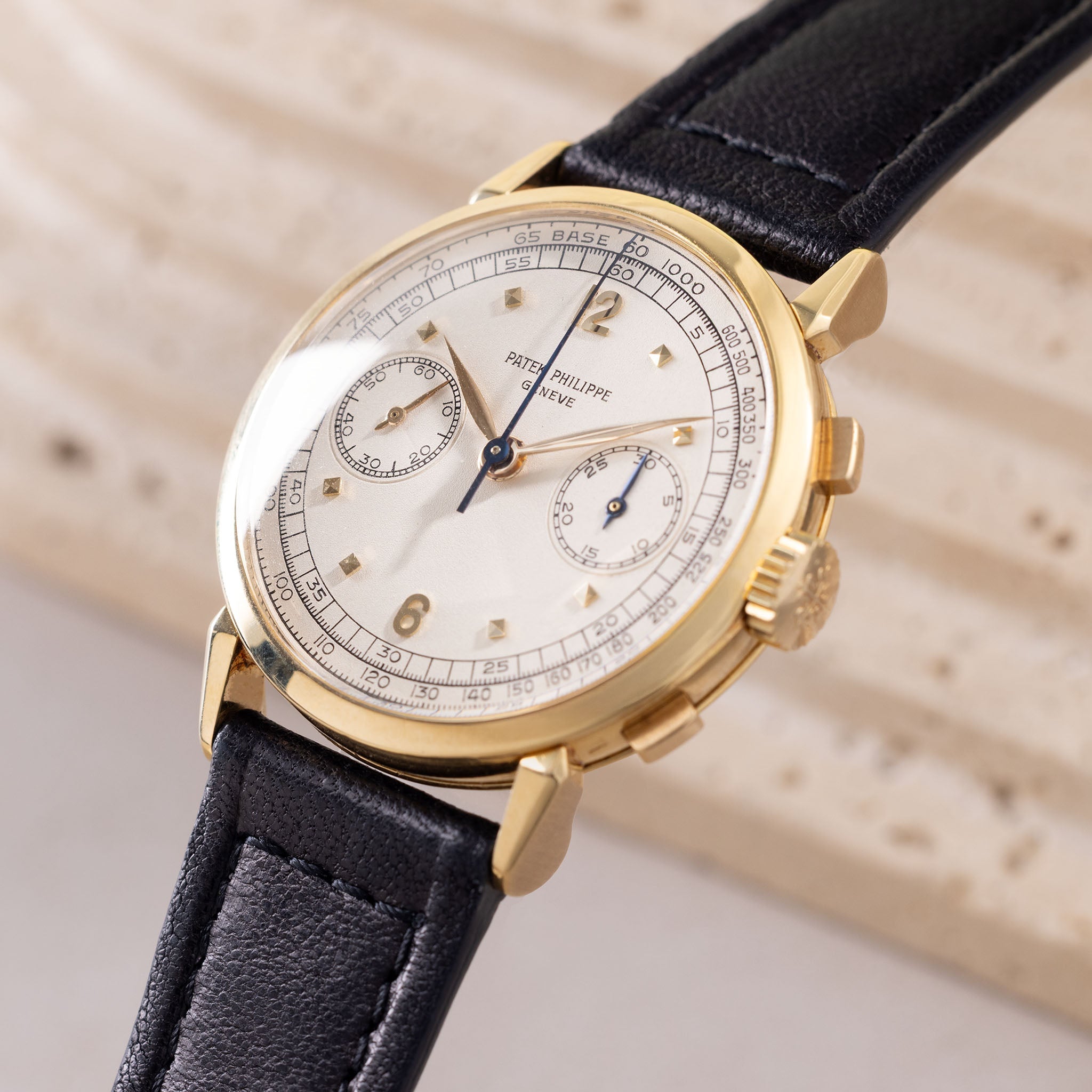 Patek Philippe Chronograph 1579J Second Series Silvered Dial in 18k Yellow Gold with Extract of the Archives
